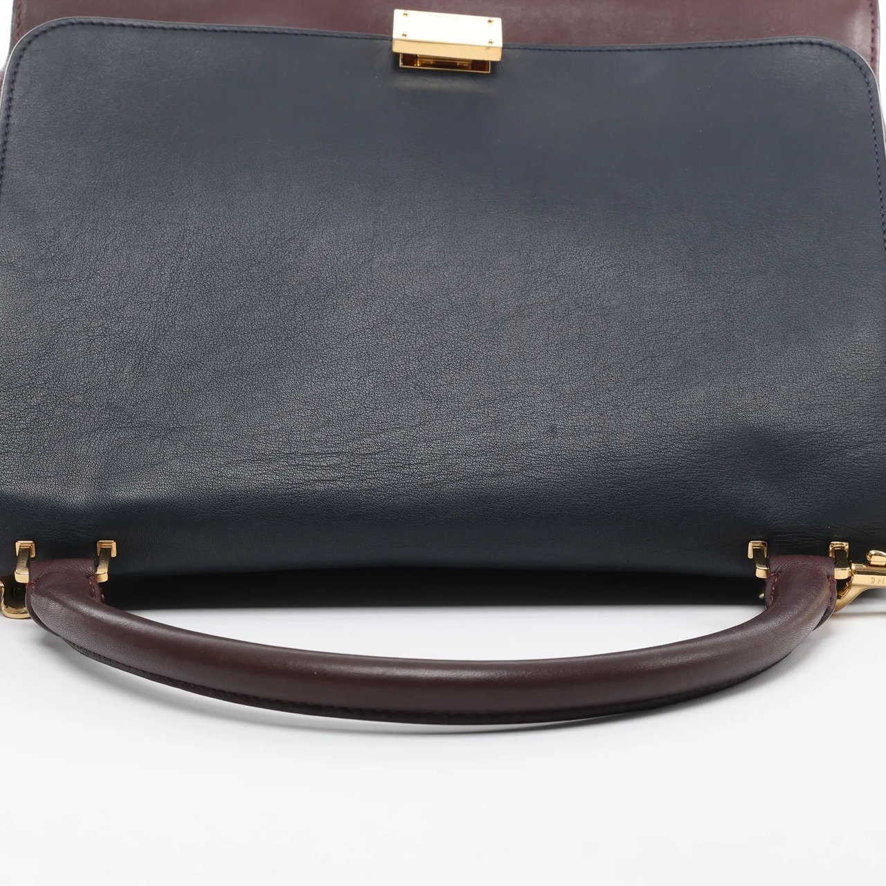 CELINE Trapeze Leather x Suede 2Way Handbag in Navy Blue x Brown x Burgundy Divers