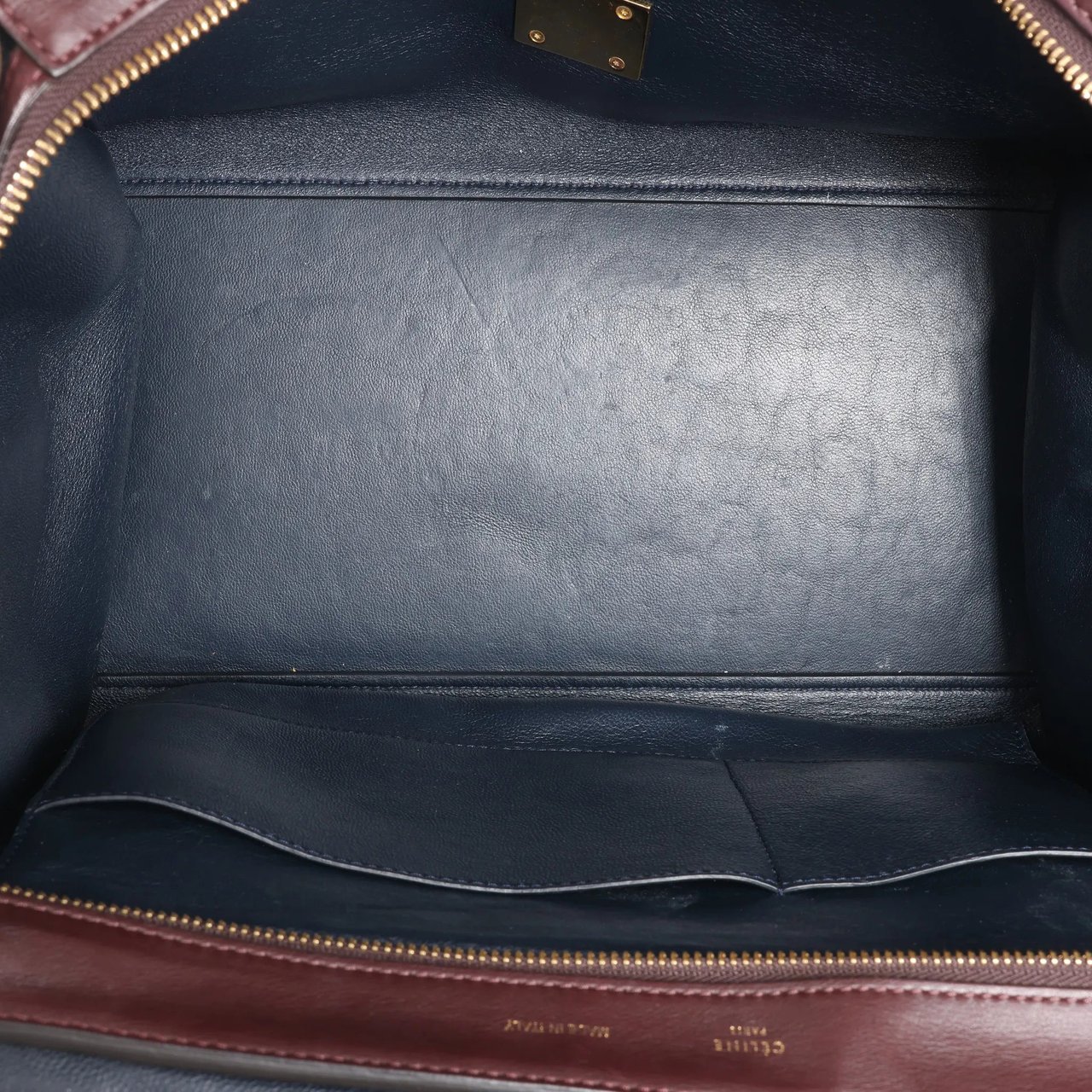 CELINE Trapeze Leather x Suede 2Way Handbag in Navy Blue x Brown x Burgundy Divers