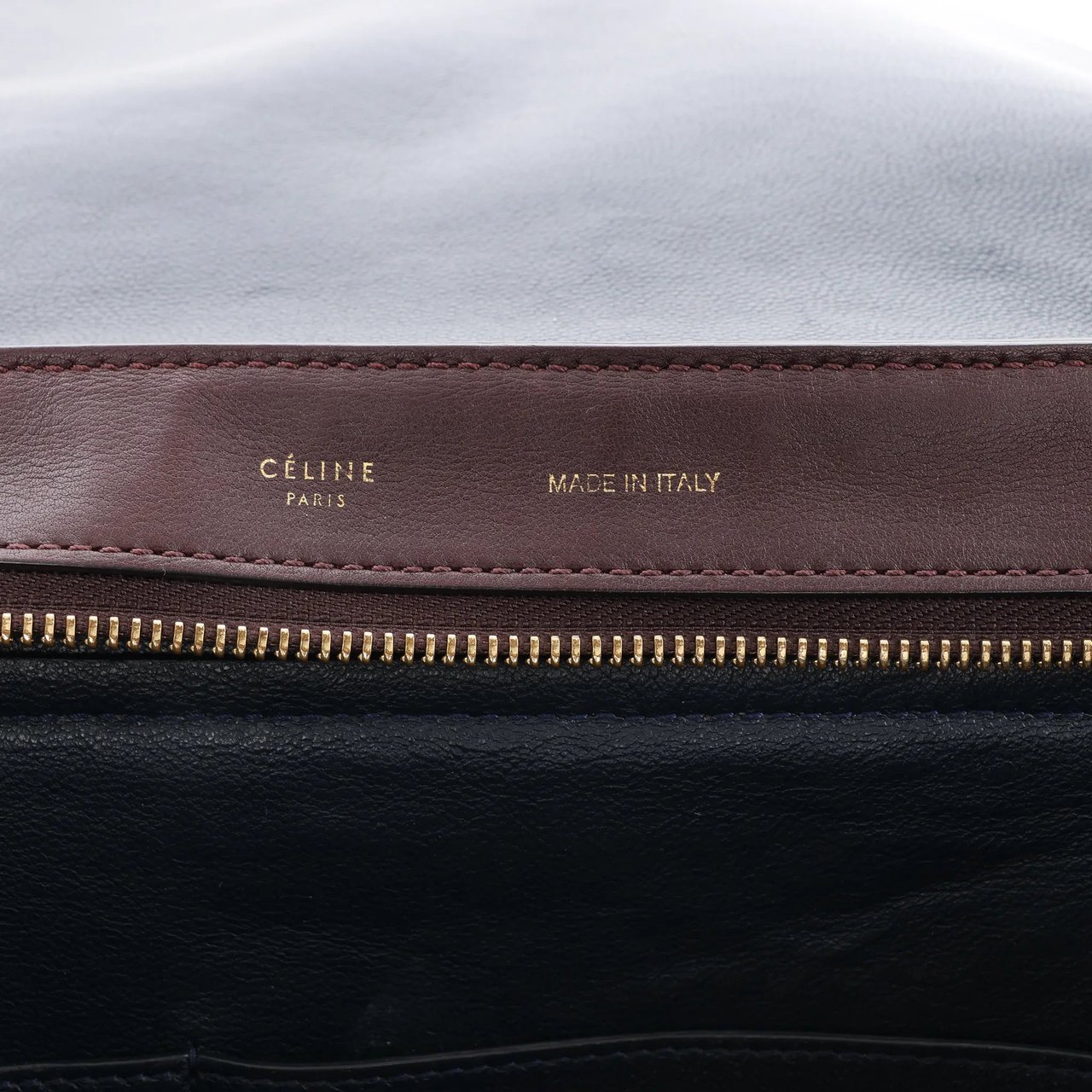 CELINE Trapeze Leather x Suede 2Way Handbag in Navy Blue x Brown x Burgundy Divers