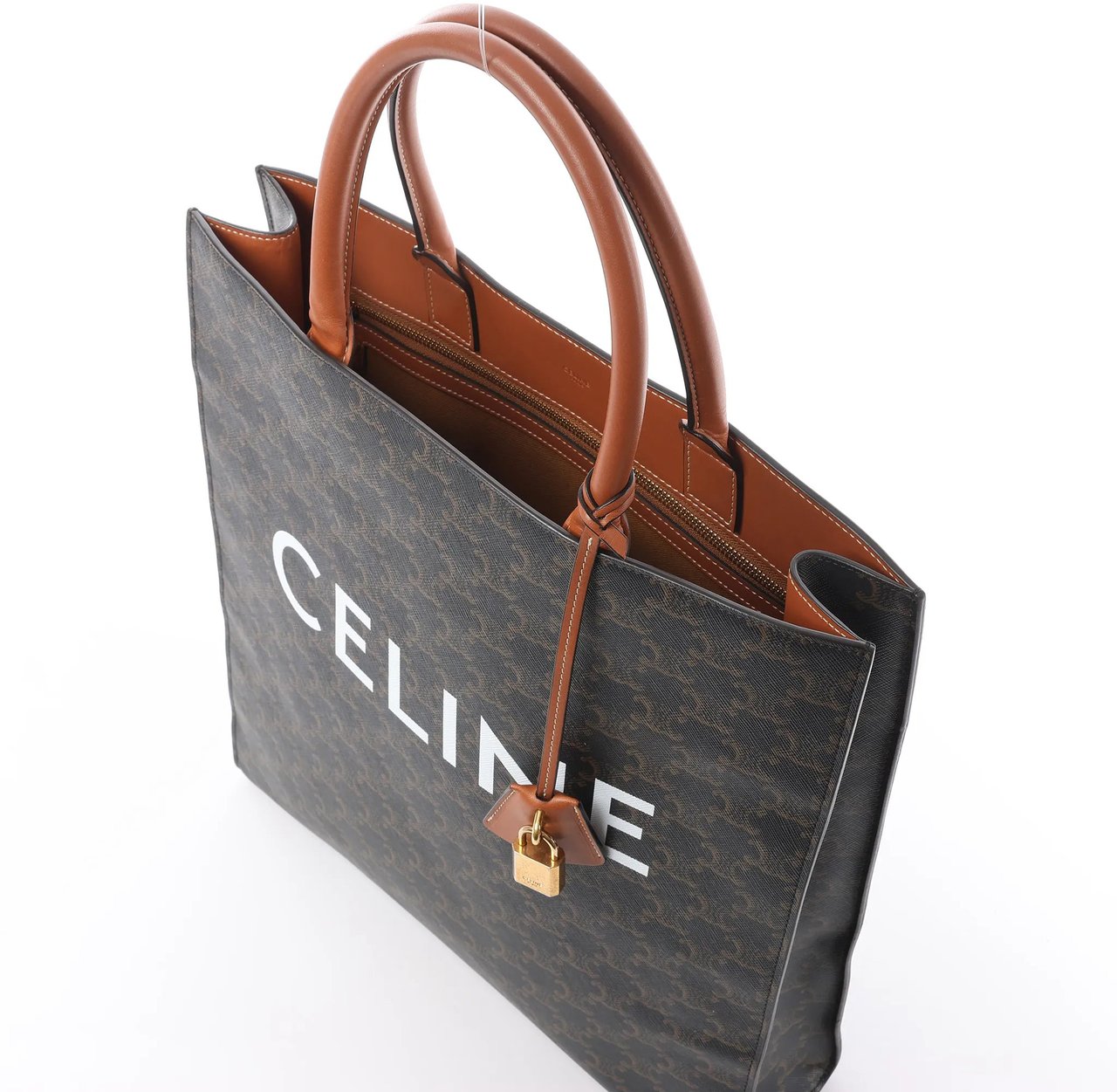 Celine Triomphe Vertical Cabas Large PVC x Leather Handbag in Black x Brown Zwart