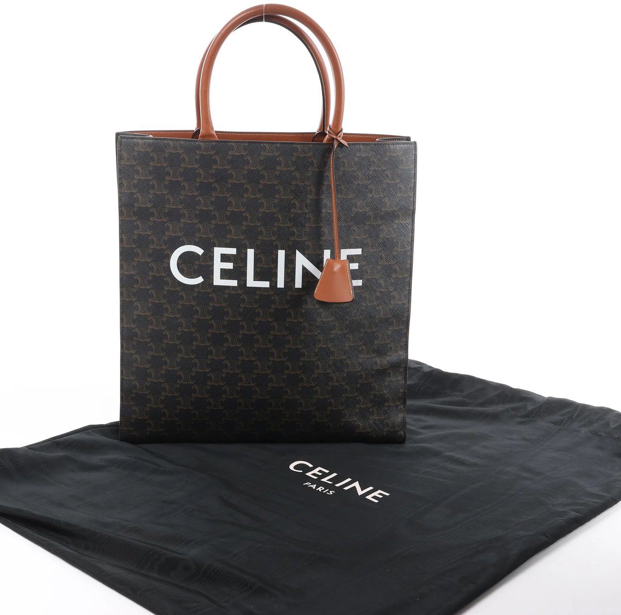 Celine Triomphe Vertical Cabas Large PVC x Leather Handbag in Black x Brown Zwart