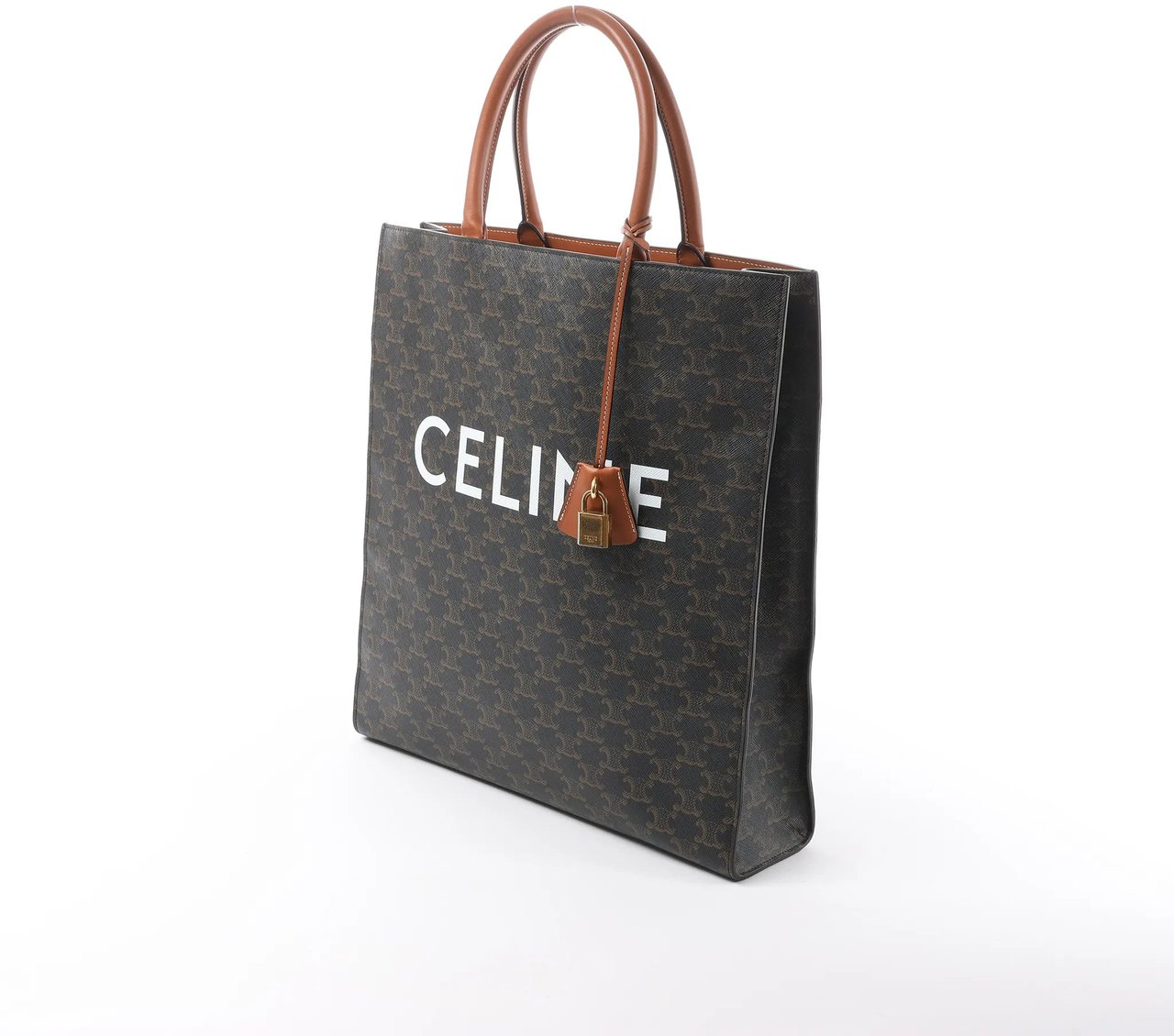 Celine Triomphe Vertical Cabas Large PVC x Leather Handbag in Black x Brown Zwart