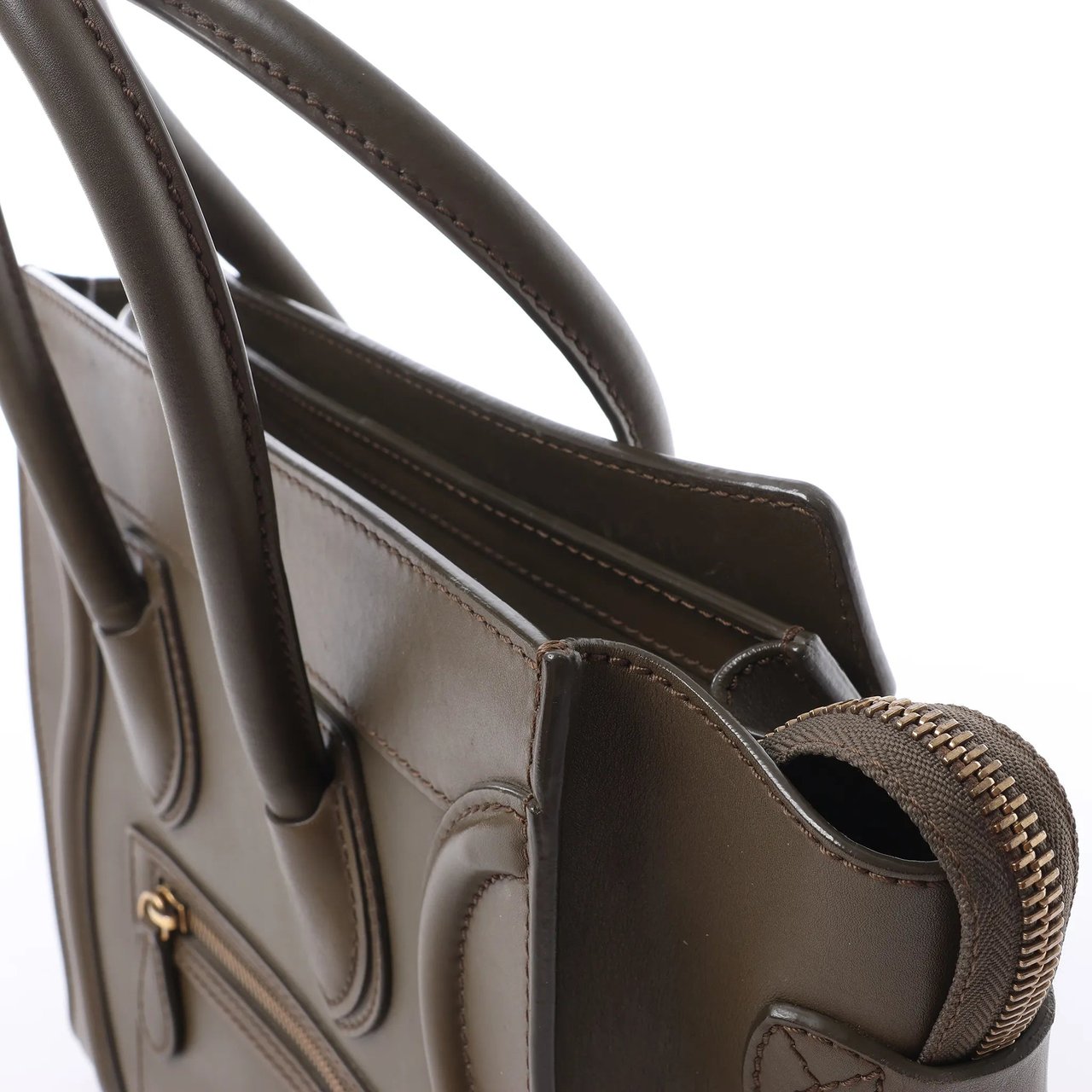 Celine Luggage Micro Leather Handbag in Khaki Divers