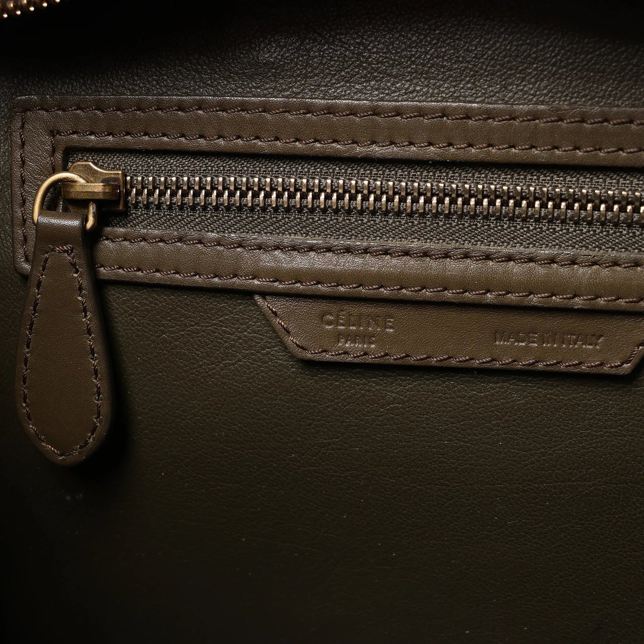 Celine Luggage Micro Leather Handbag in Khaki Divers
