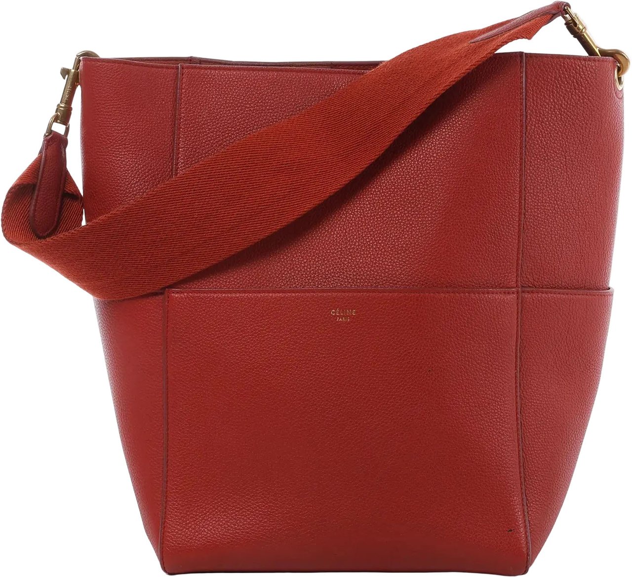 CELINE Seau Sangle Bucket Leather Shoulder Bag in Red Divers