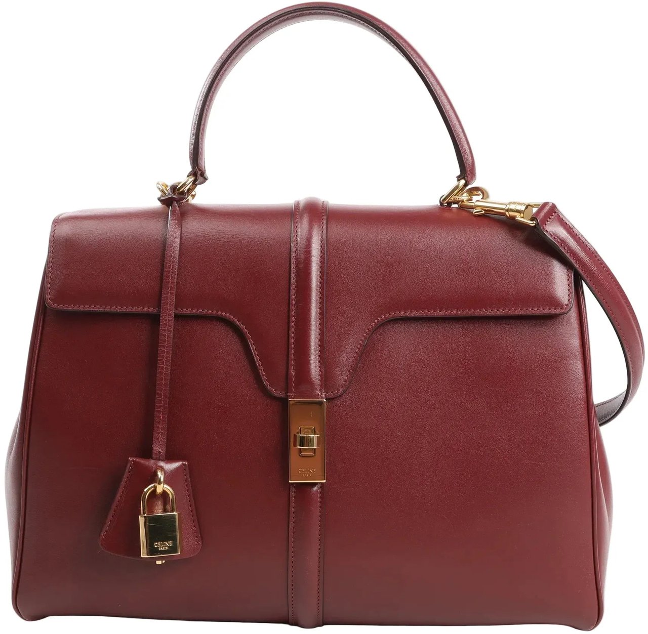 Celine Sac 16 Medium Smooth Leather 2Way Handbag in Burgundy Maroon