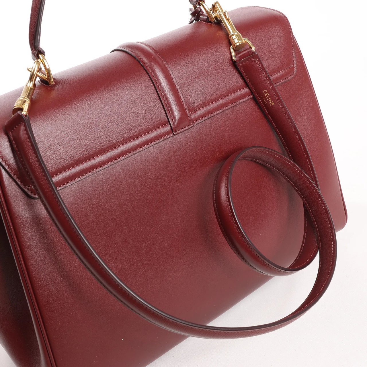 Celine Sac 16 Medium Smooth Leather 2Way Handbag in Burgundy Maroon