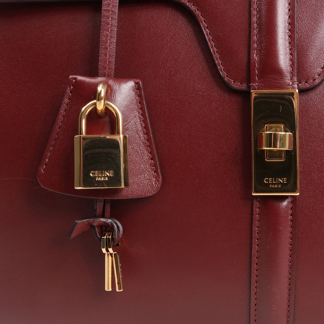 Celine Sac 16 Medium Smooth Leather 2Way Handbag in Burgundy Maroon
