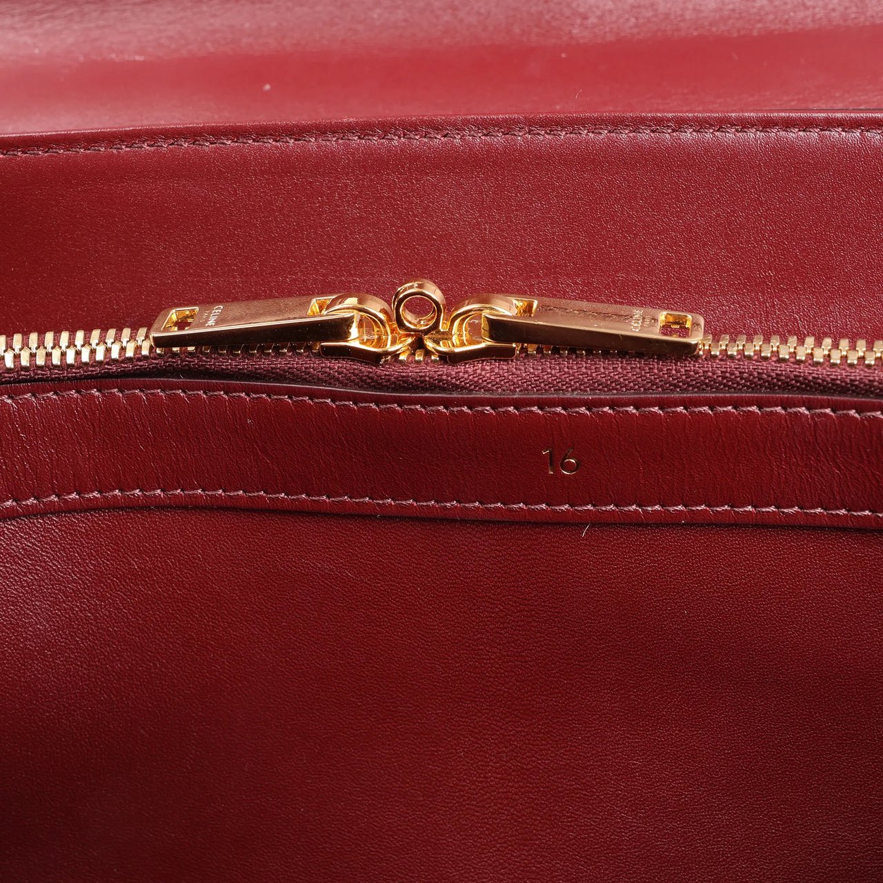 Celine Sac 16 Medium Smooth Leather 2Way Handbag in Burgundy Maroon