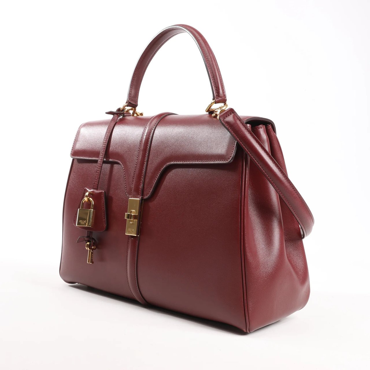 Celine Sac 16 Medium Smooth Leather 2Way Handbag in Burgundy Maroon