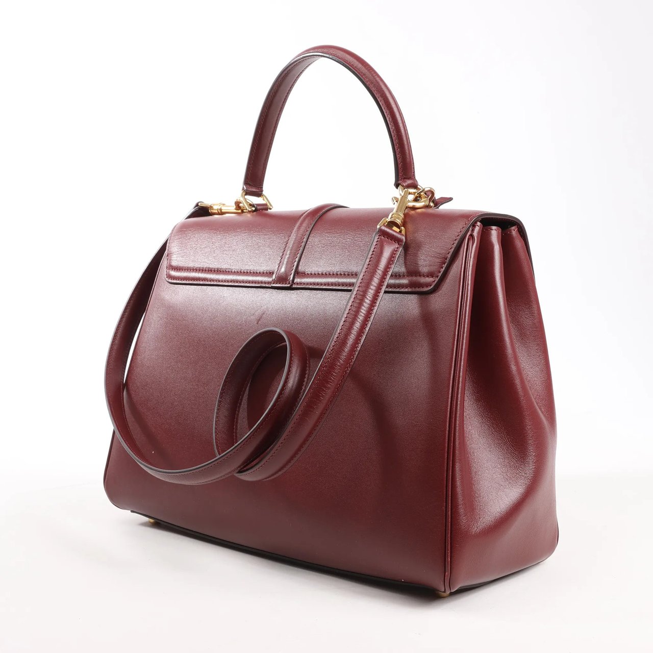 Celine Sac 16 Medium Smooth Leather 2Way Handbag in Burgundy Maroon