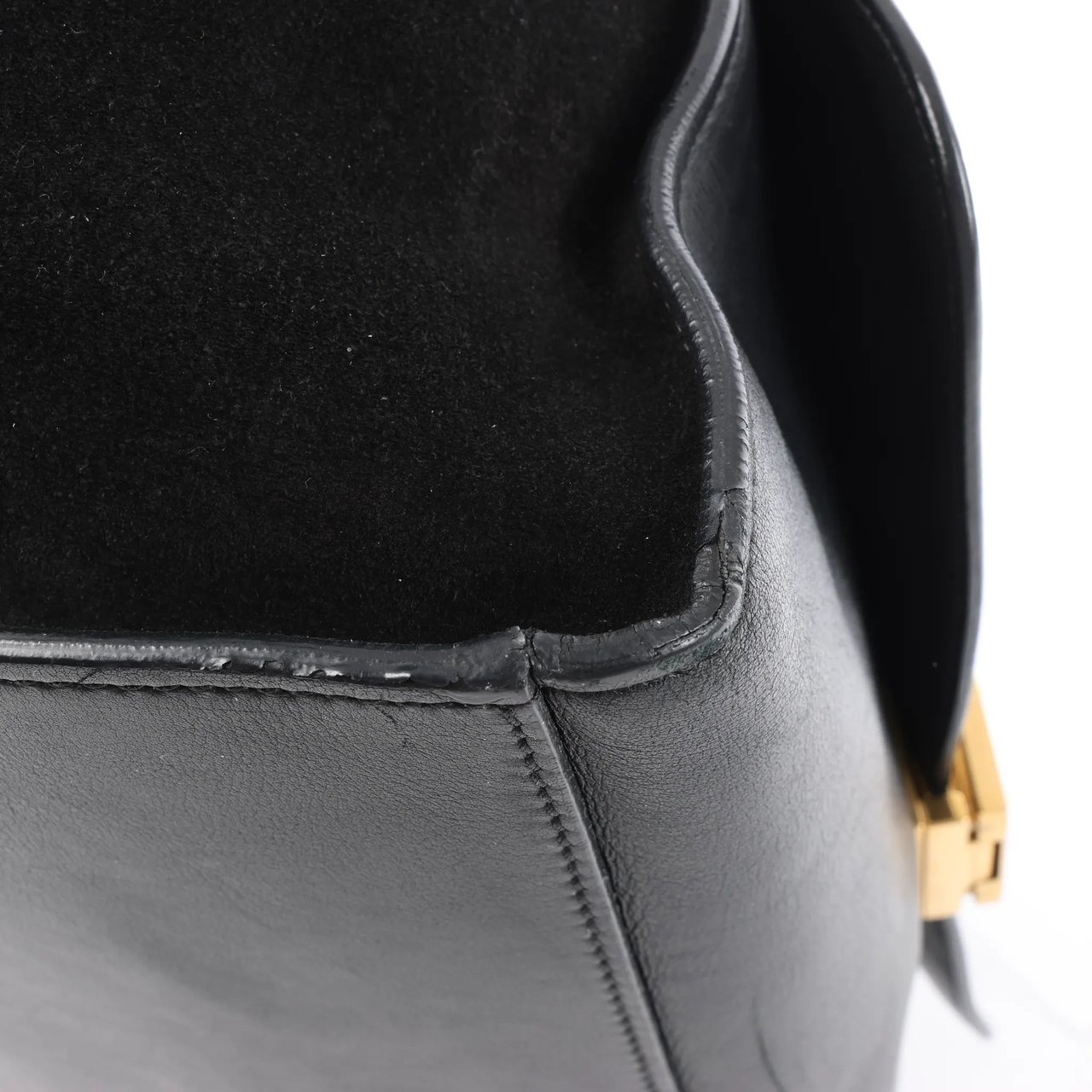 CELINE Trapeze Croc Embossed Leather x Suede 2Way Handbag in Black Zwart