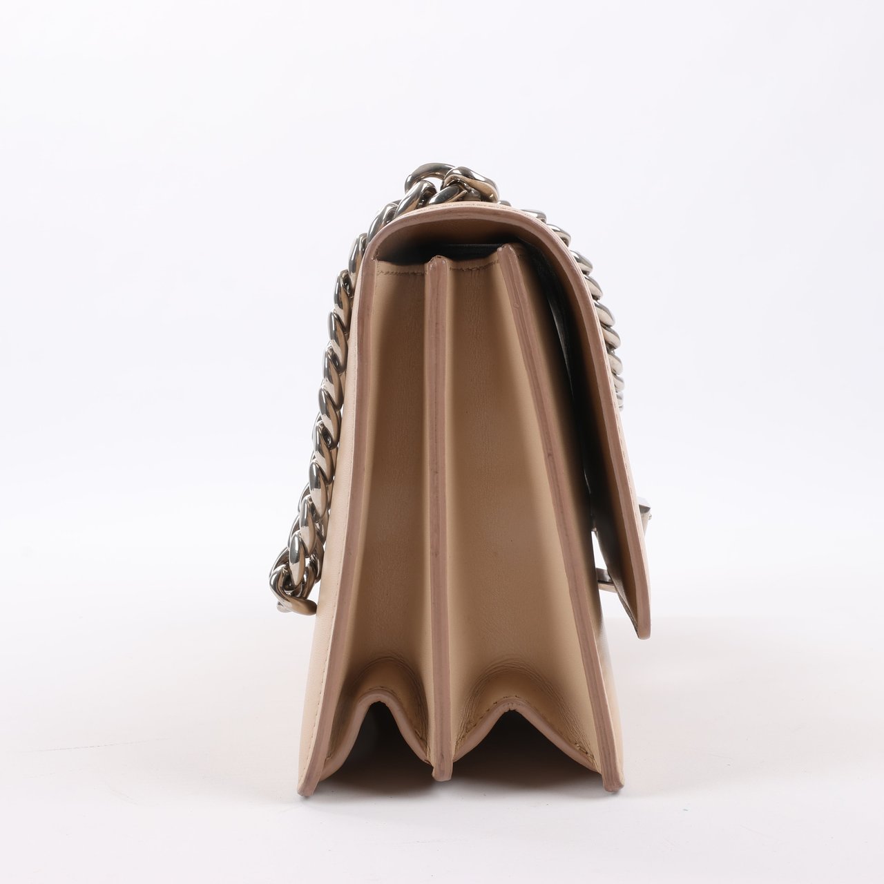 Celine Case Flap Leather Chain Shoulder Bag in Beige Beige