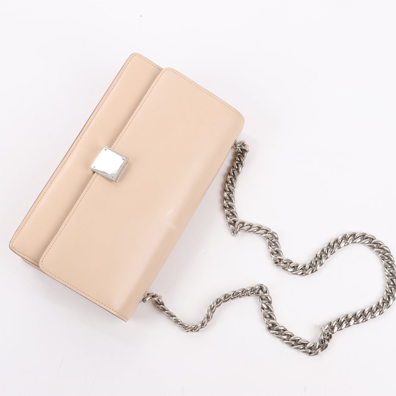 Celine Case Flap Leather Chain Shoulder Bag in Beige Beige