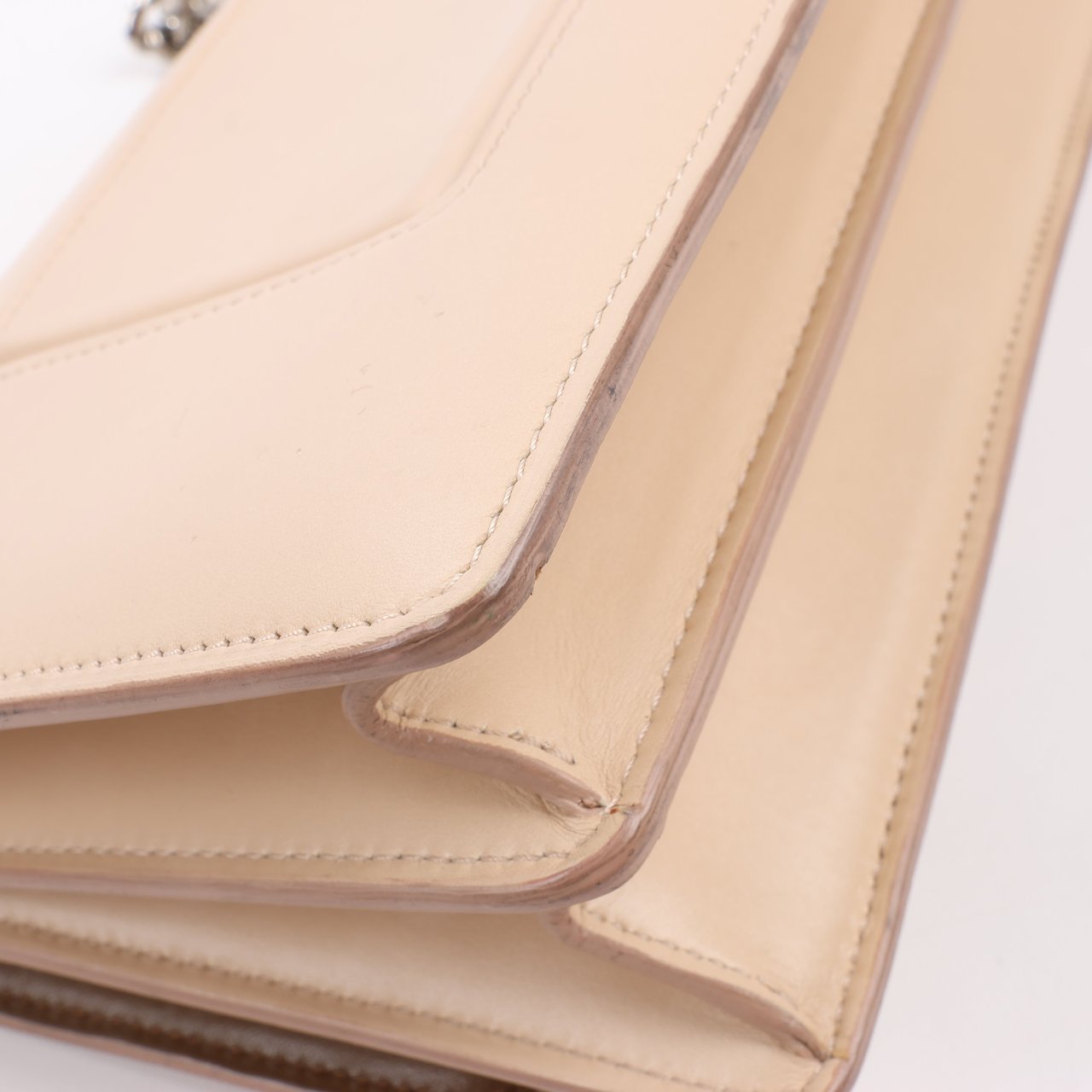 Celine Case Flap Leather Chain Shoulder Bag in Beige Beige