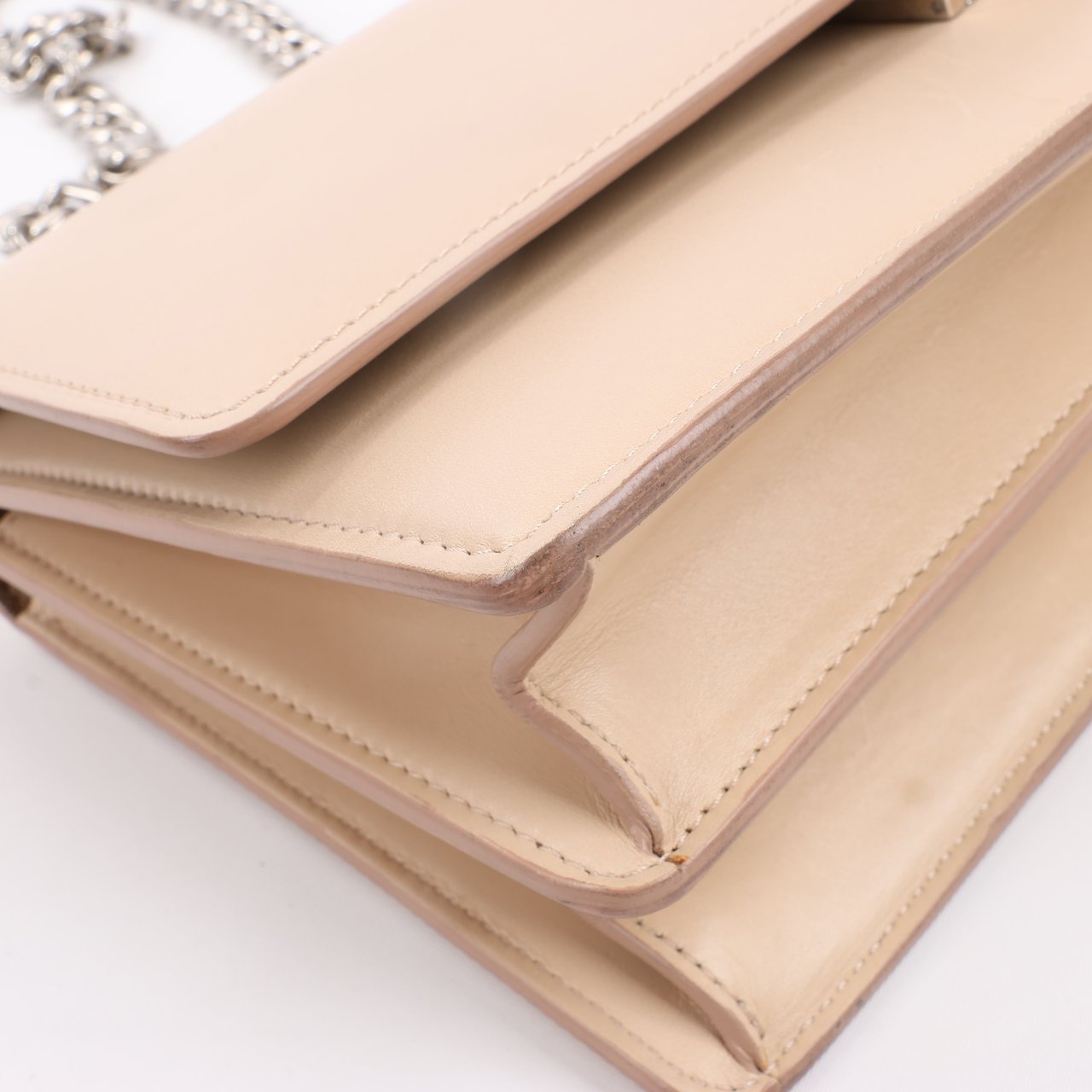 Celine Case Flap Leather Chain Shoulder Bag in Beige Beige