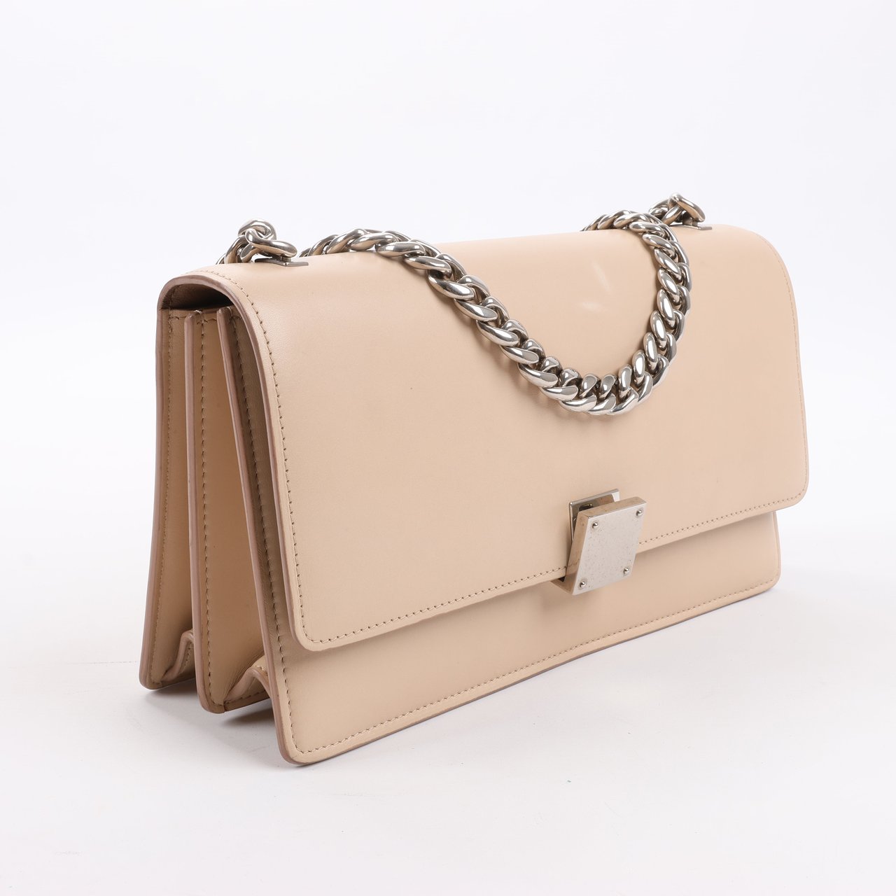 Celine Case Flap Leather Chain Shoulder Bag in Beige Beige