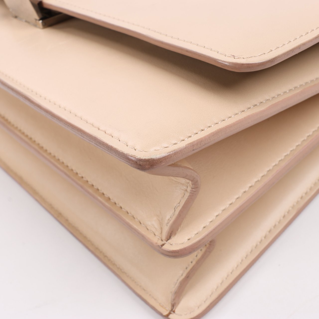 Celine Case Flap Leather Chain Shoulder Bag in Beige Beige