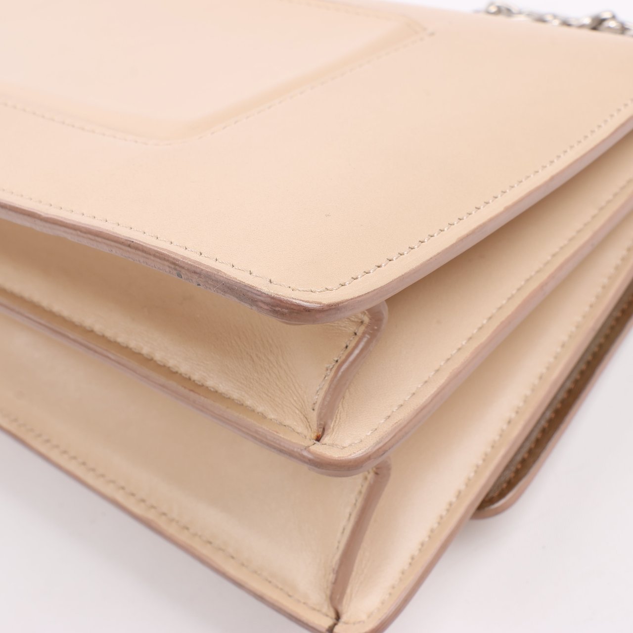 Celine Case Flap Leather Chain Shoulder Bag in Beige Beige