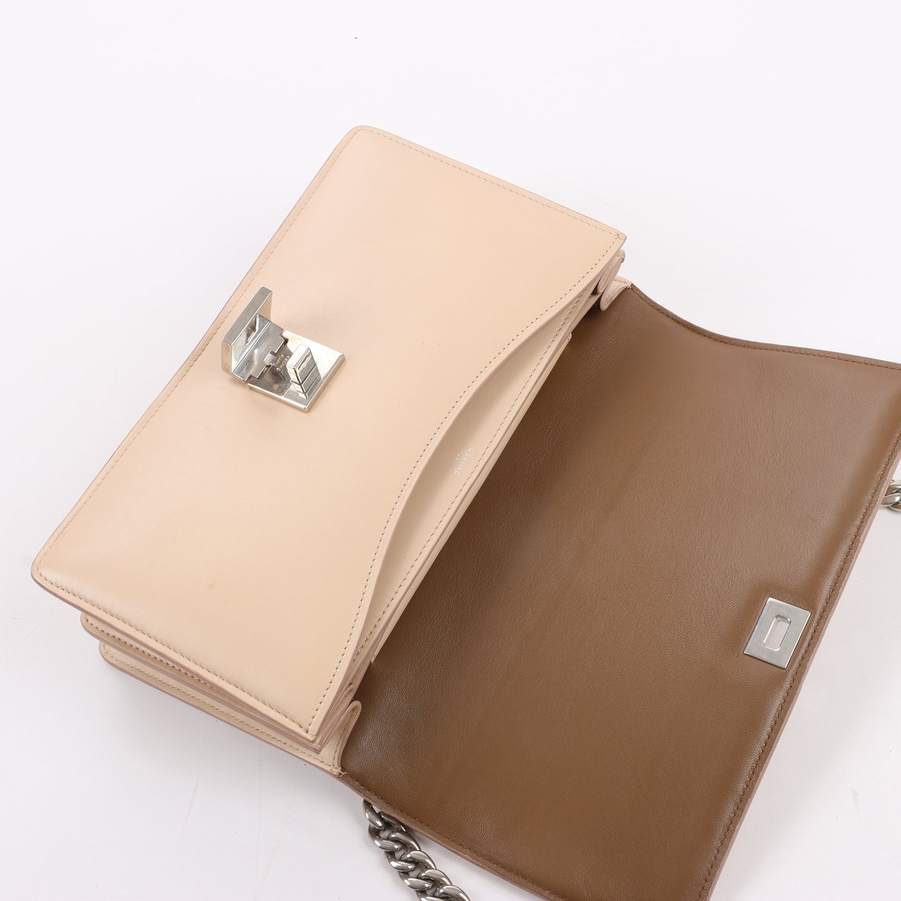 Celine Case Flap Leather Chain Shoulder Bag in Beige Beige