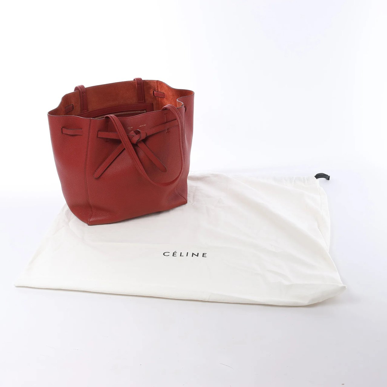 Celine Cabas Phantom Small Leather Shoulder Bag in Red Bruin