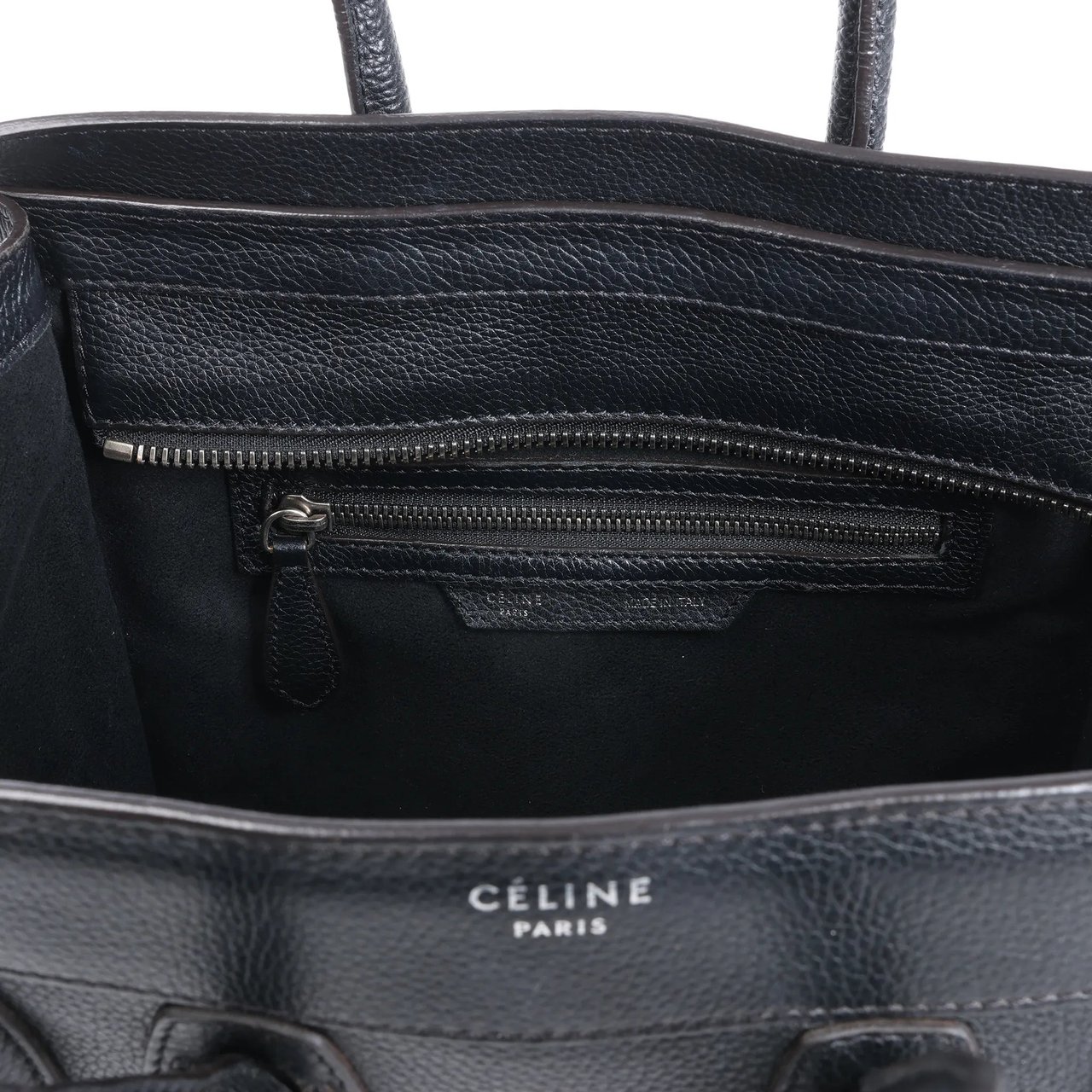 CELINE Luggage Micro Leather Handbag in Black Zwart