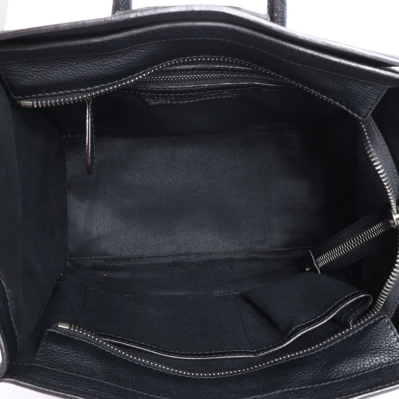 CELINE Luggage Micro Leather Handbag in Black Zwart