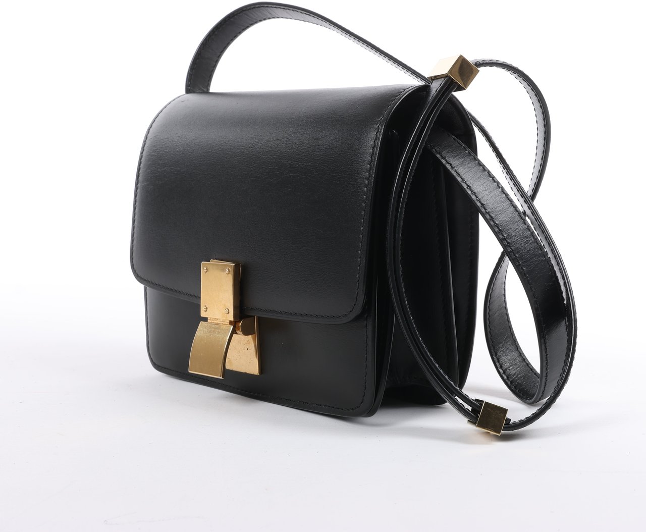 CELINE Classic Box Small Leather Crossbody Bag in Black Zwart