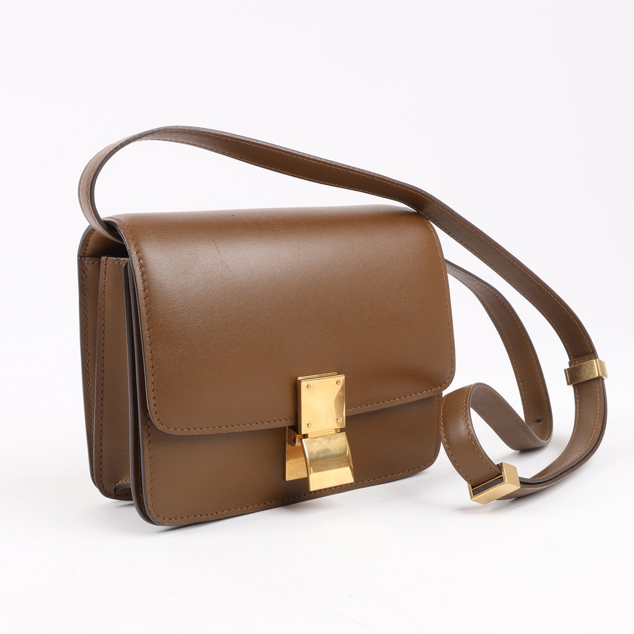 Celine Classic Box Small Leather Shoulder Bag in Brown Bruin