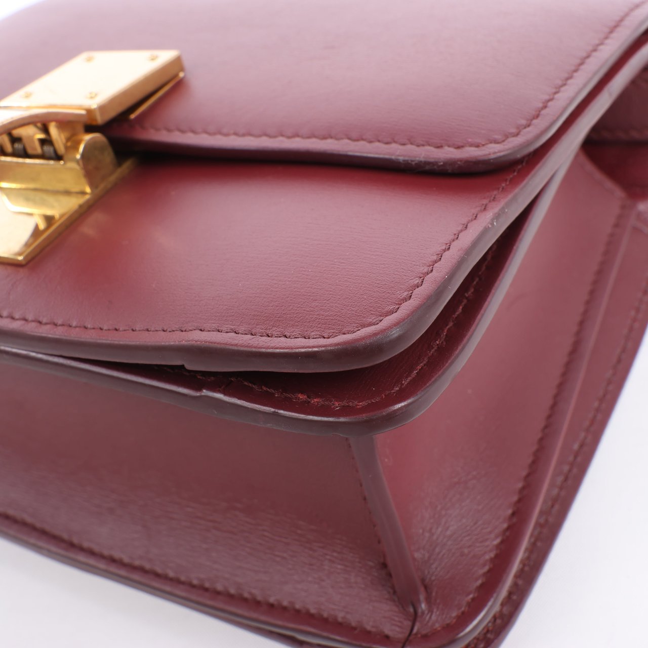 Celine Classic Box Small Leather Shoulder Bag in Burgundy Maroon
