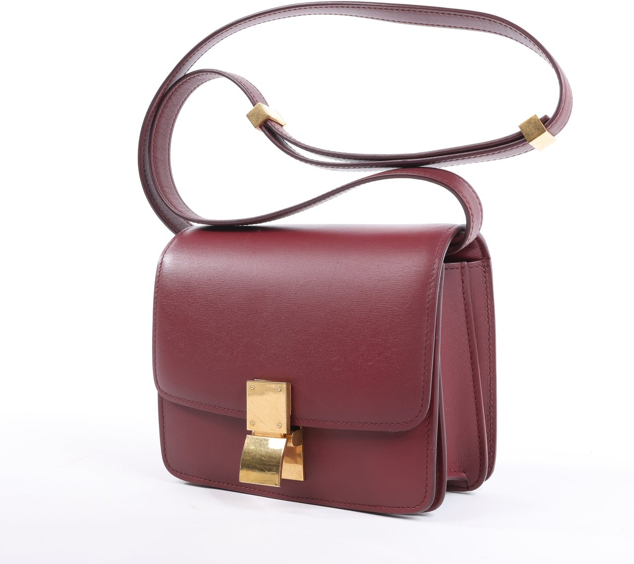 Celine Classic Box Small Leather Shoulder Bag in Burgundy Maroon