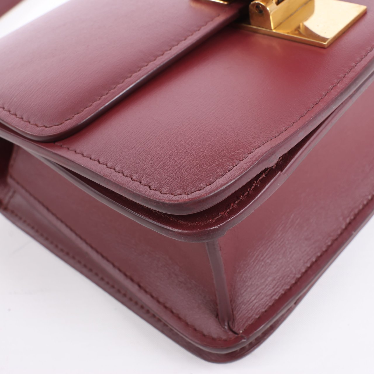 Celine Classic Box Small Leather Shoulder Bag in Burgundy Maroon