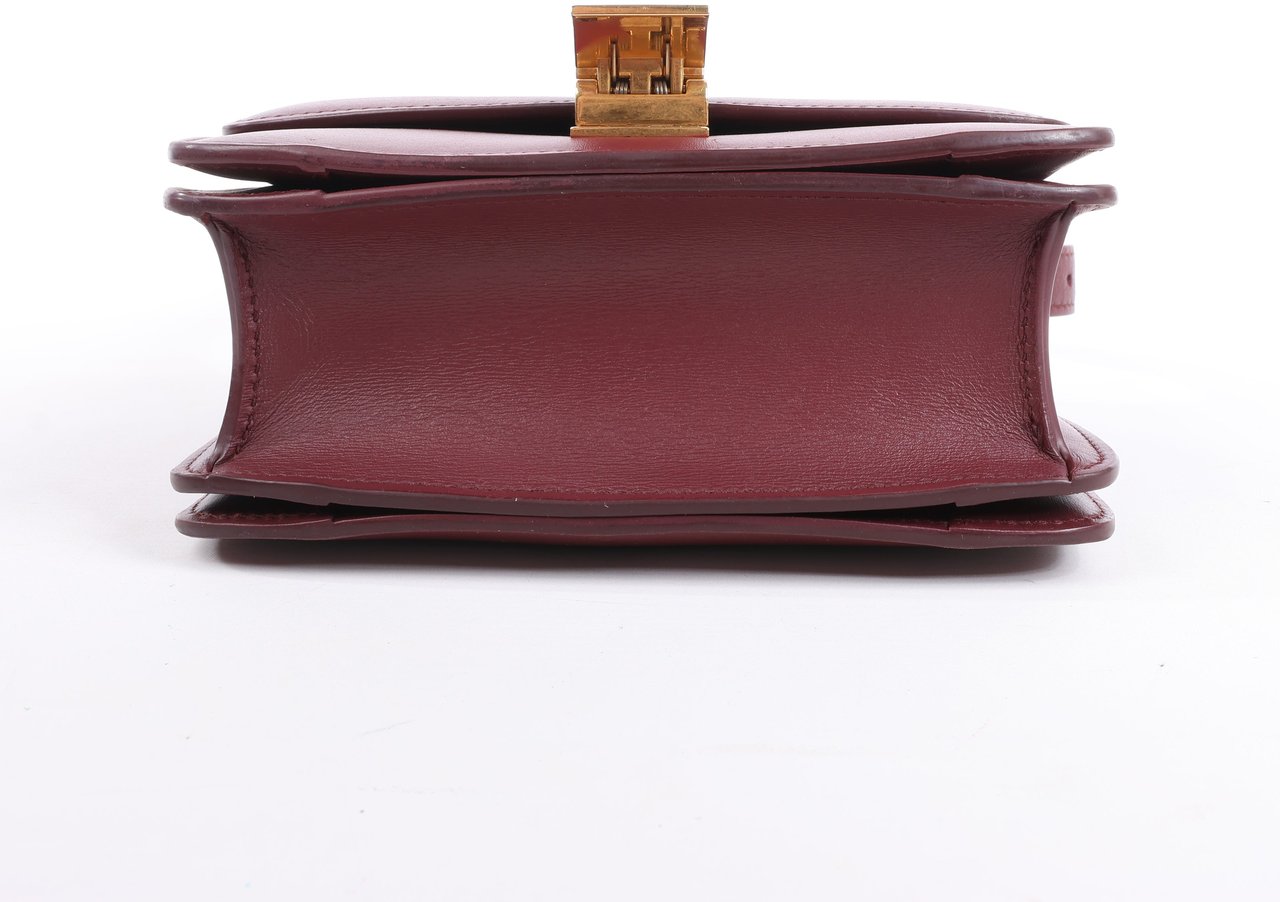Celine Classic Box Small Leather Shoulder Bag in Burgundy Maroon