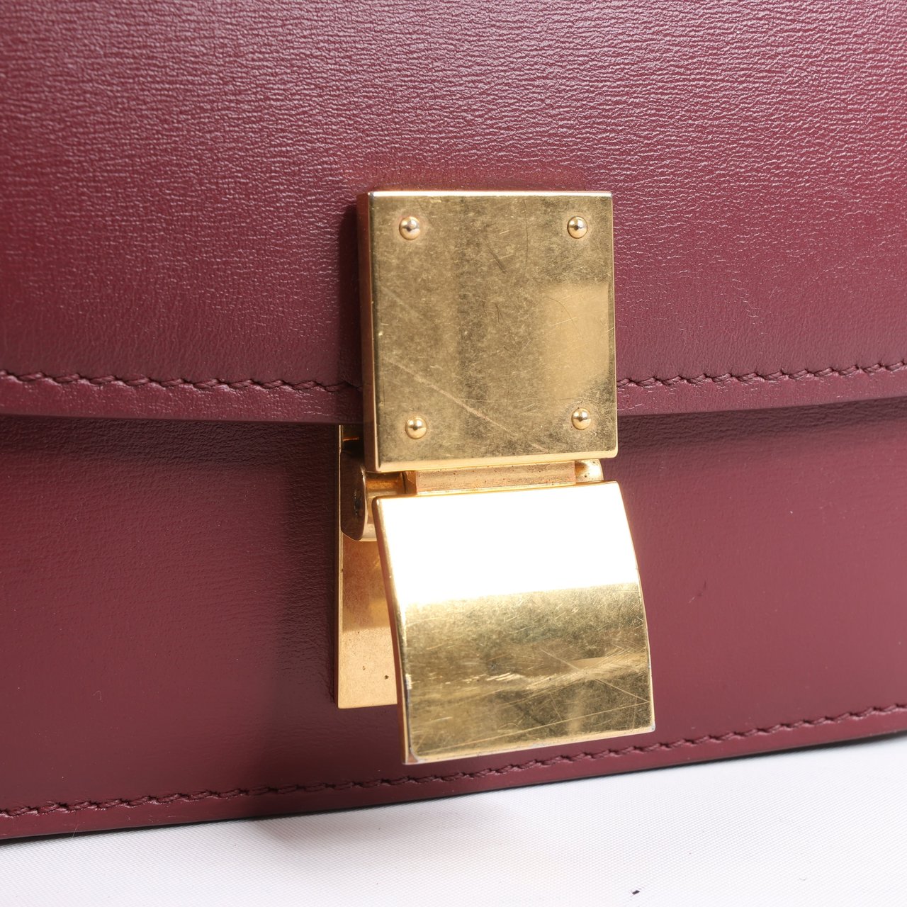 Celine Classic Box Small Leather Shoulder Bag in Burgundy Maroon