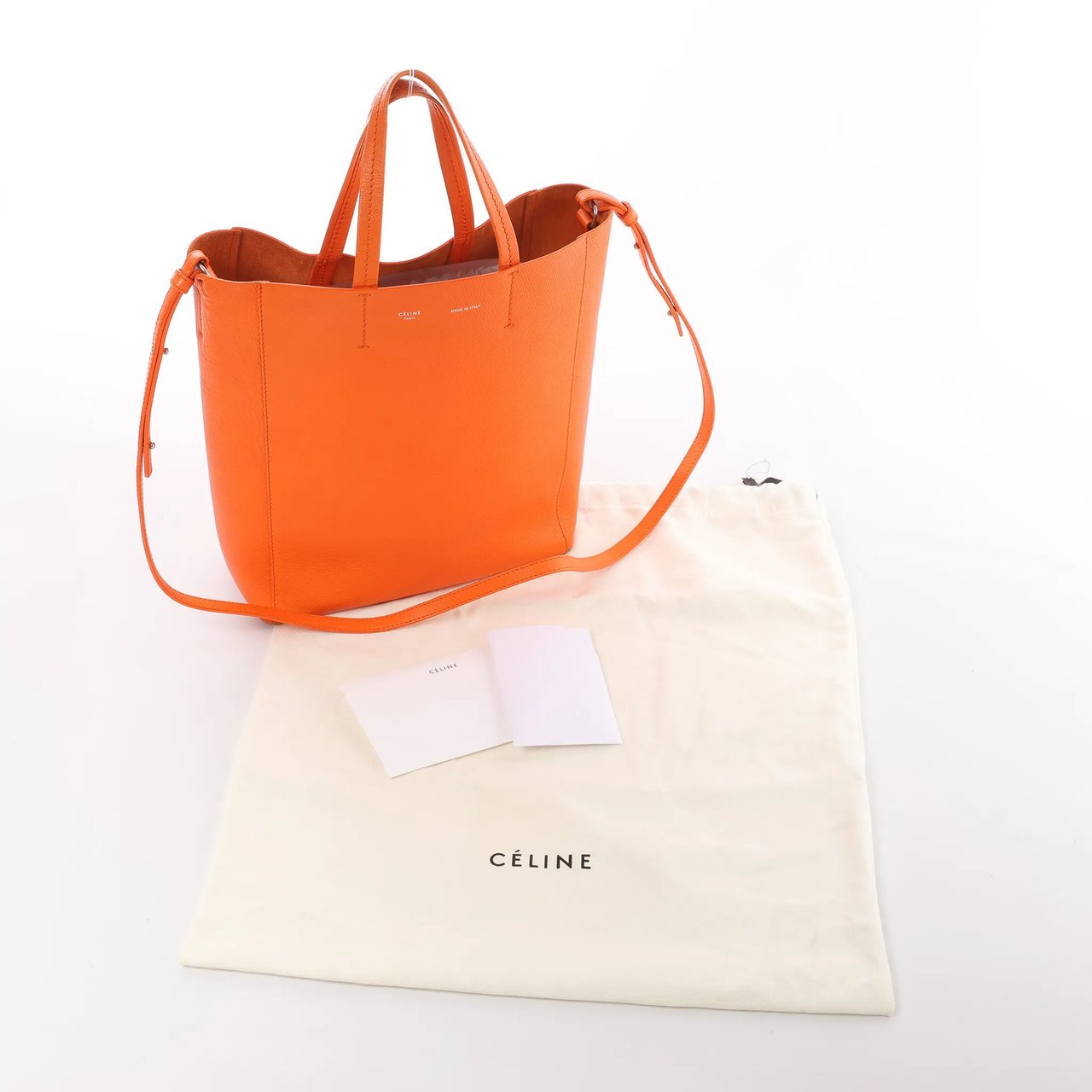 CELINE Cabas Vertical Small Leather 2Way Handbag in Orange Oranje