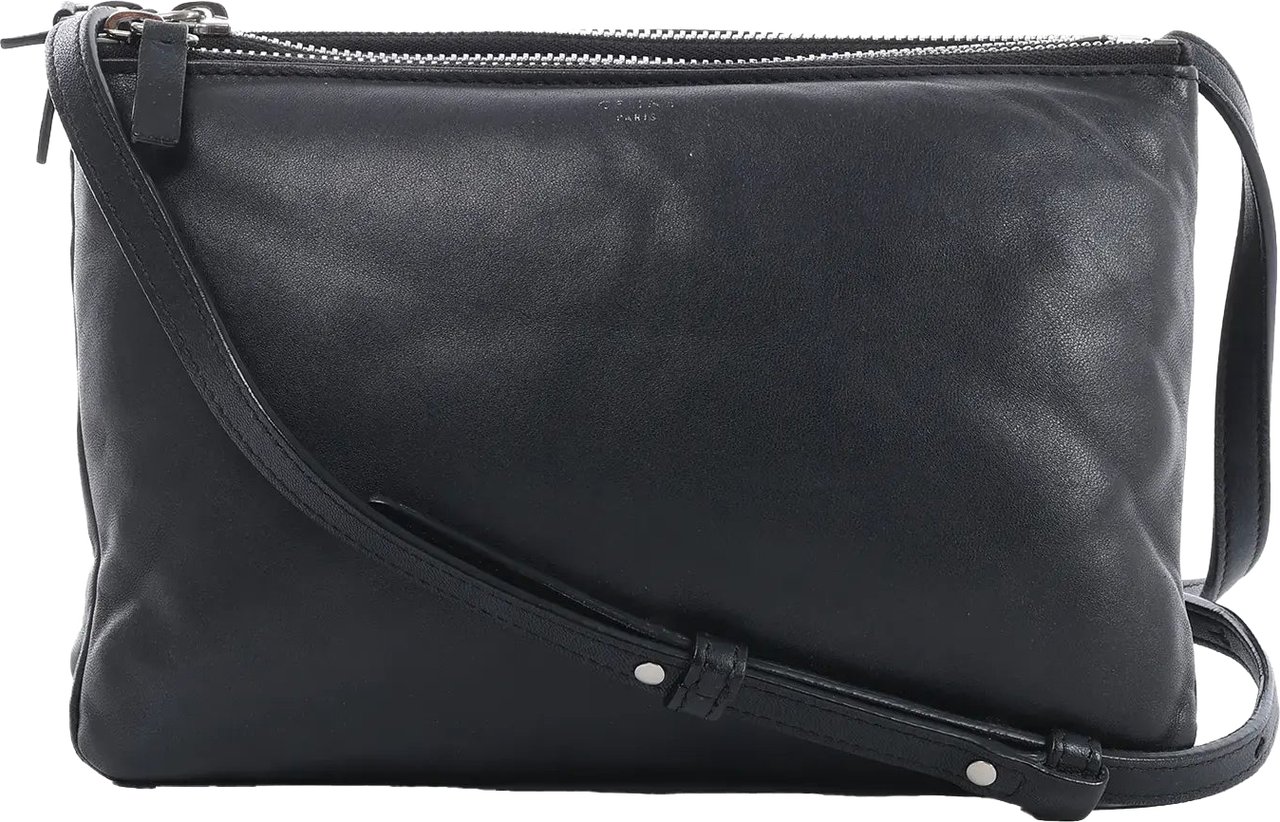 Celine Soft Trio Small Leather Crossbody bag in Black Zwart