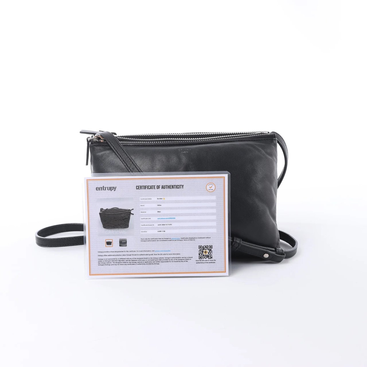 Celine Soft Trio Small Leather Crossbody bag in Black Zwart