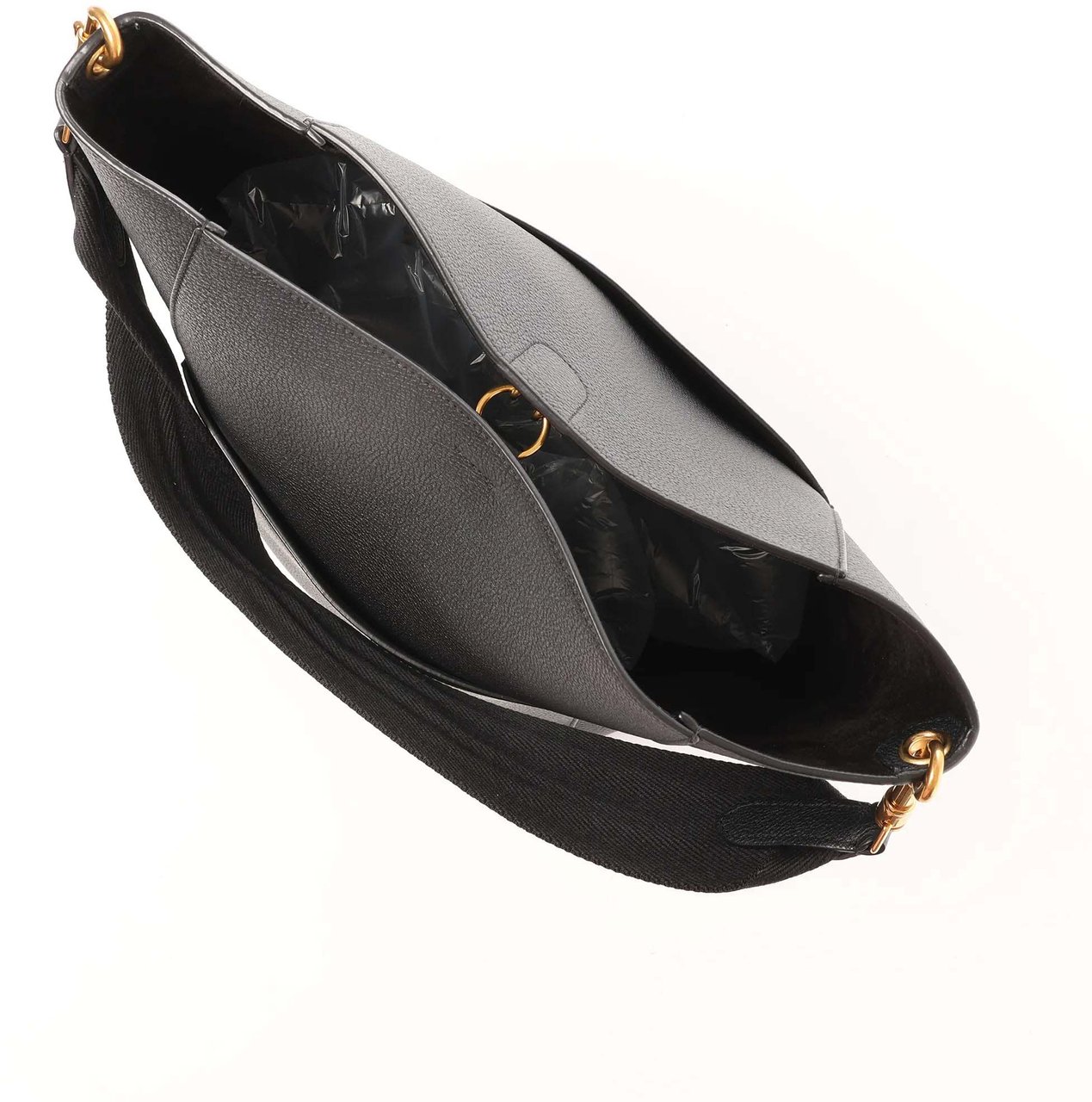 CELINE Seau Sangle Bucket Leather Shoulder Bag in Black Zwart