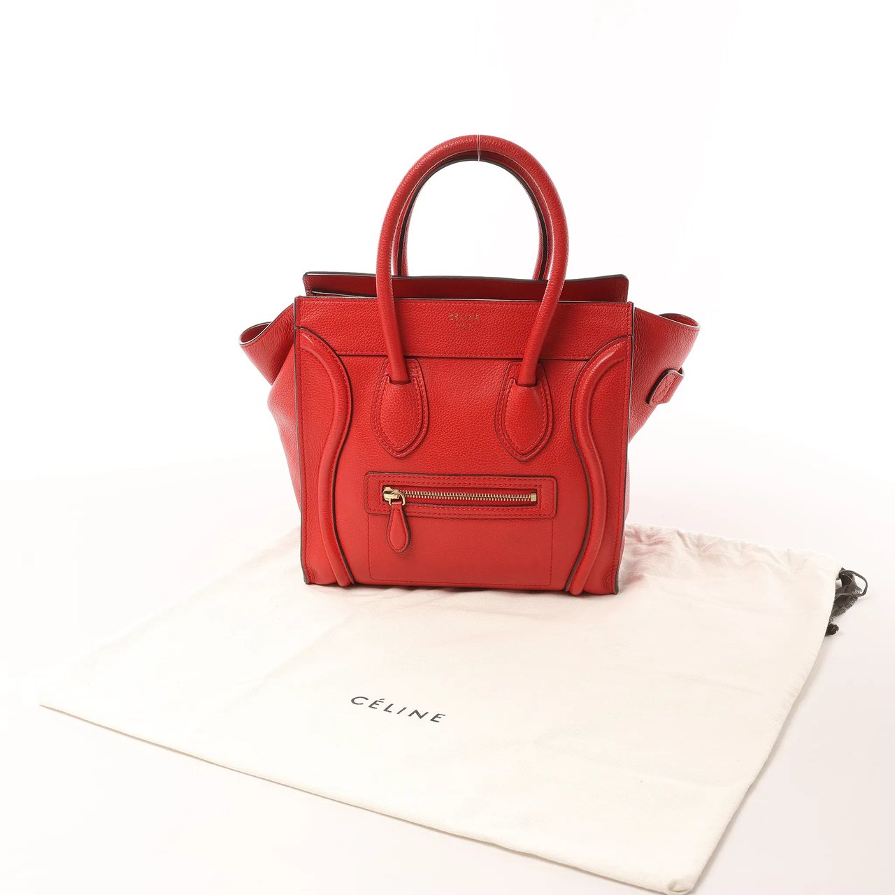 CELINE Luggage Micro Leather Handbag in Red Rood