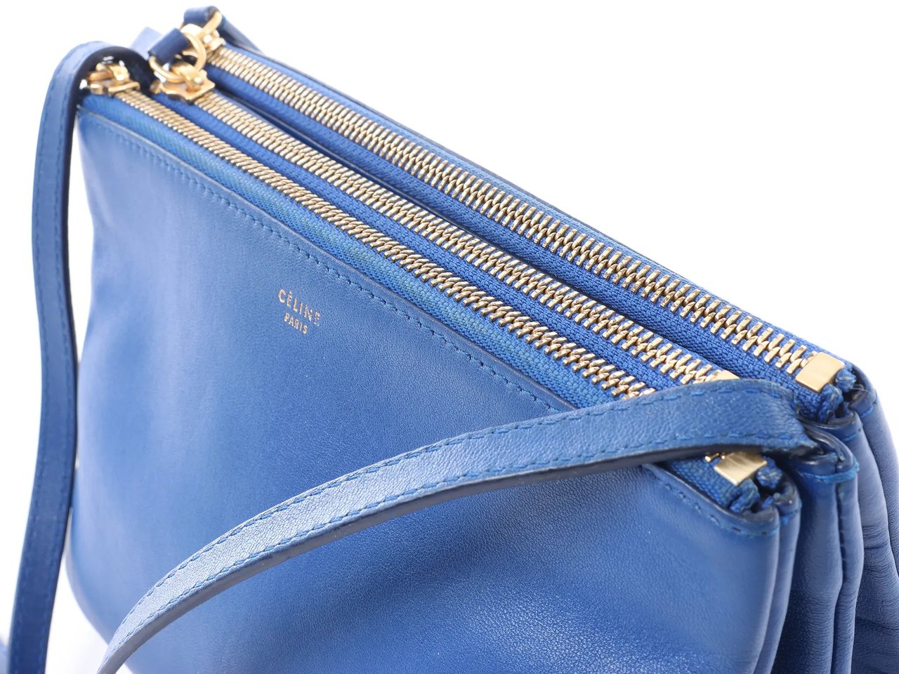 Celine Trio Small Leather Crossbody bag in Blue Blauw