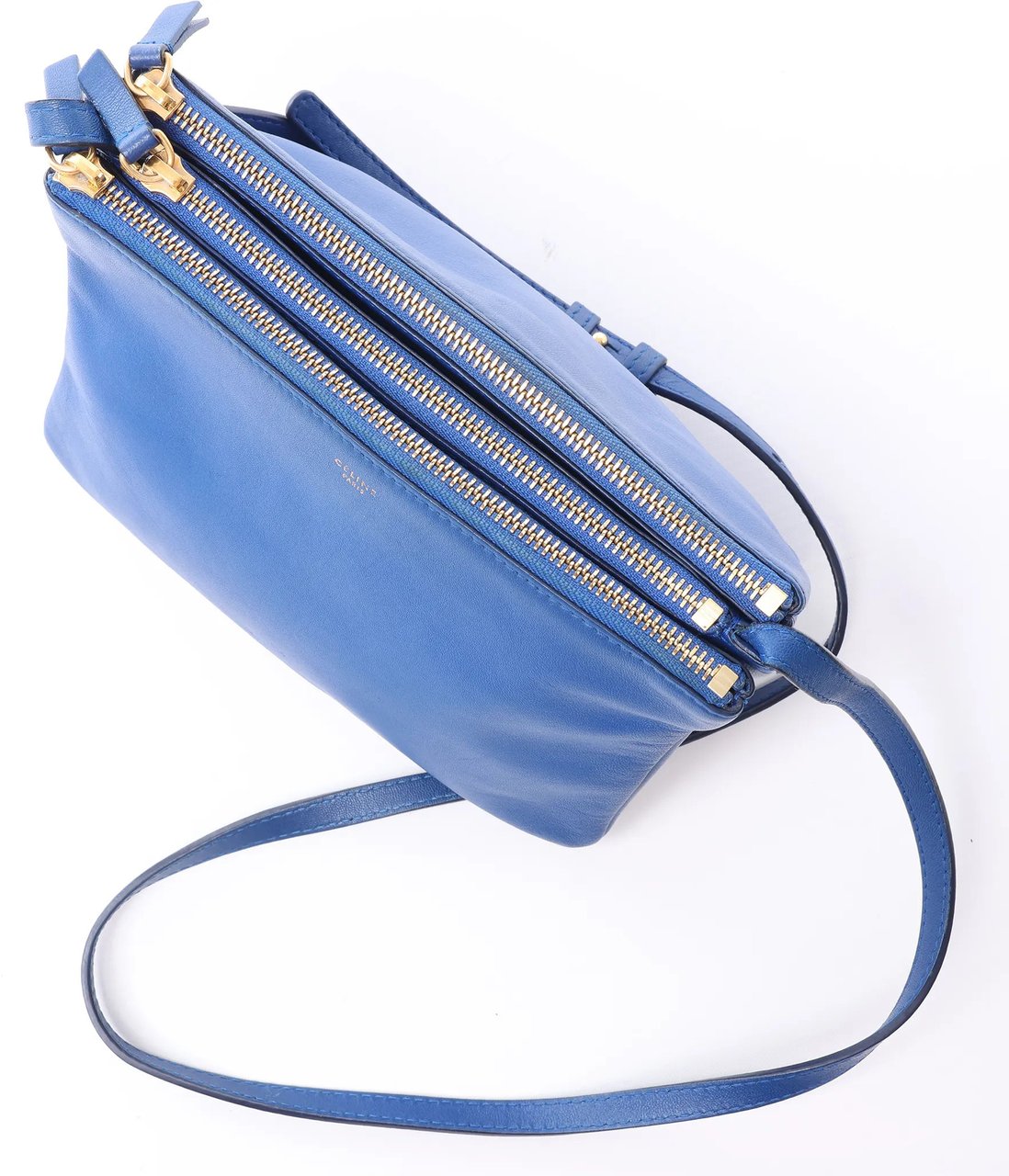 Celine Trio Small Leather Crossbody bag in Blue Blauw