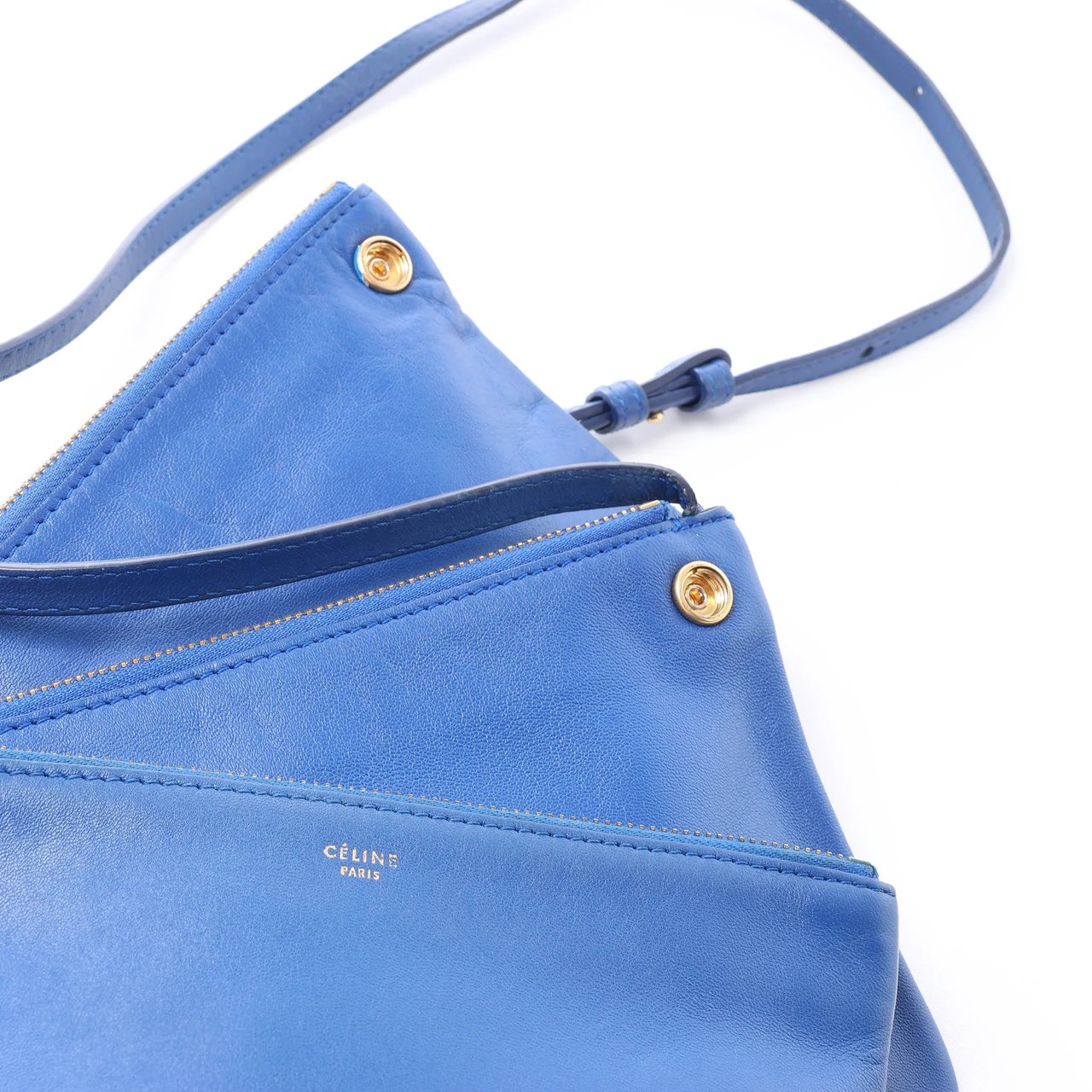 Celine Trio Small Leather Crossbody bag in Blue Blauw
