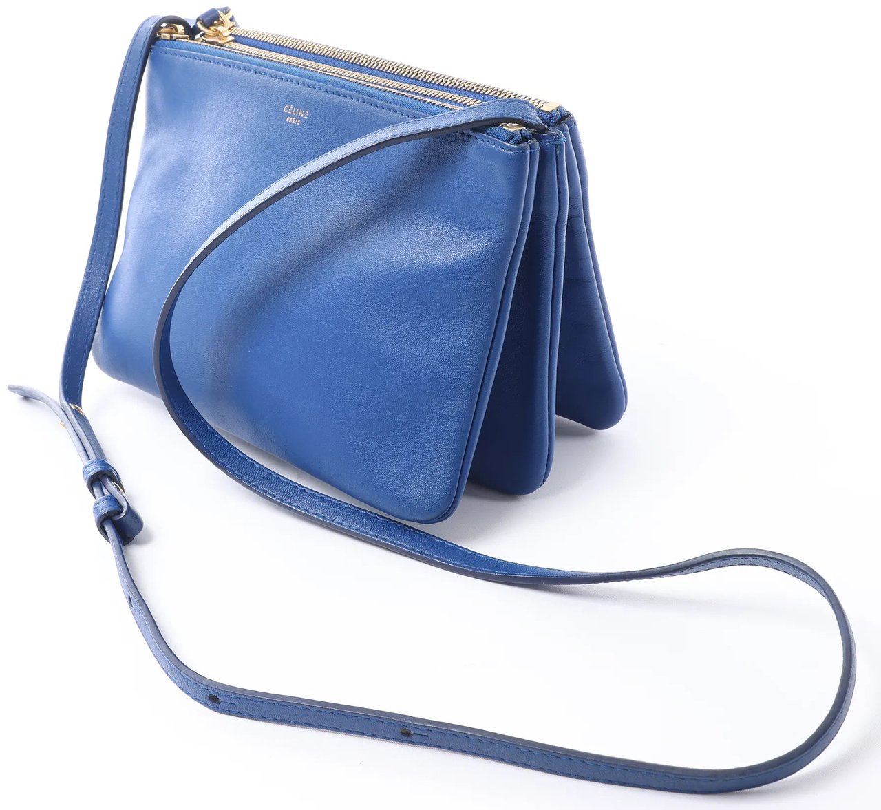 Celine Trio Small Leather Crossbody bag in Blue Blauw