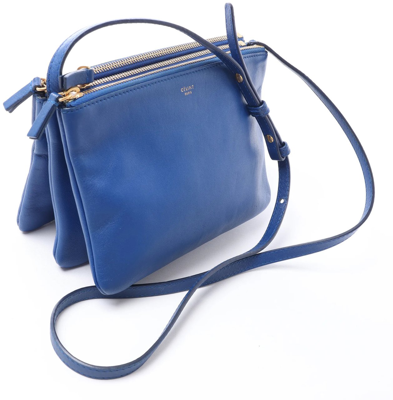 Celine Trio Small Leather Crossbody bag in Blue Blauw