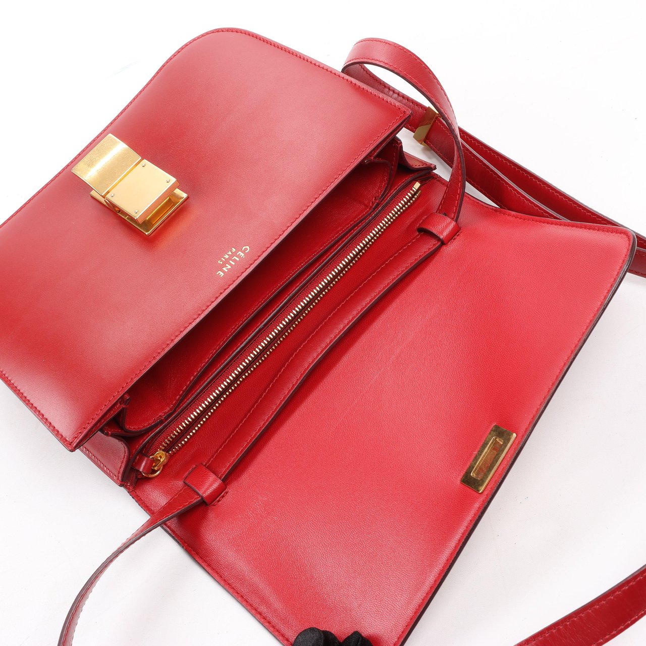 CELINE Classic Box Medium Leather Crossbody Bag in Red Rood