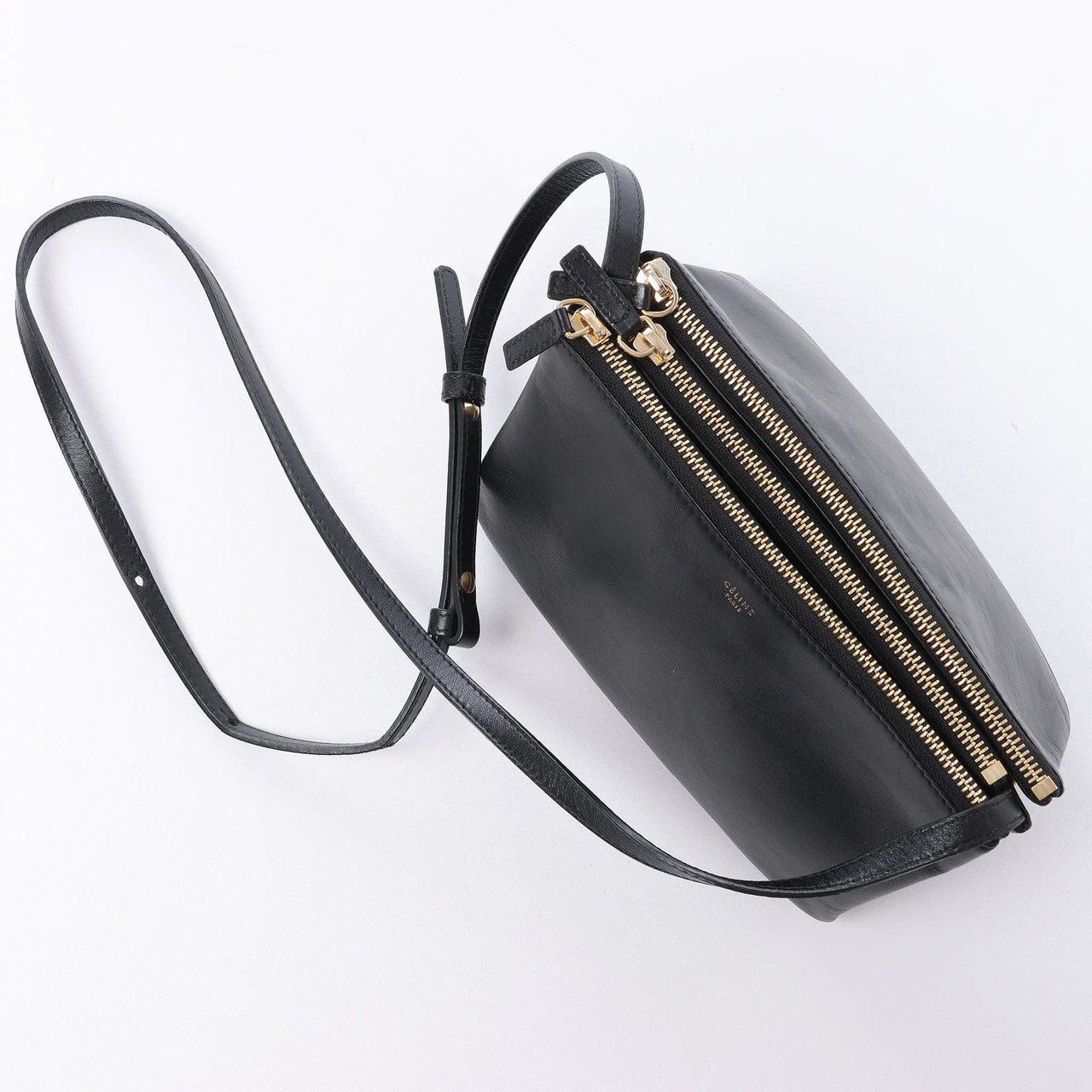 Celine Trio Small Leather Crossbody bag in Black Zwart