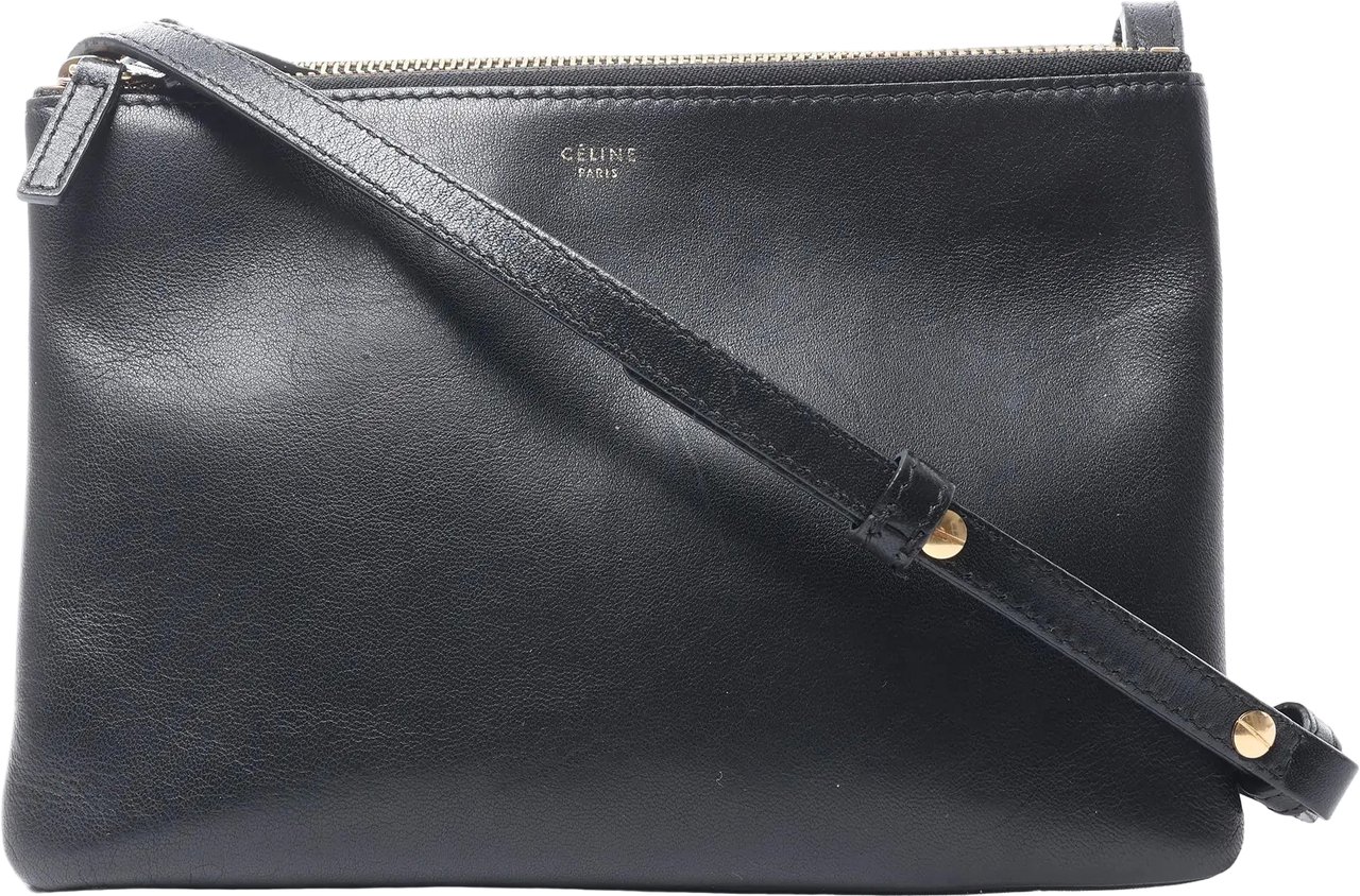 Celine Trio Small Leather Crossbody bag in Black Zwart
