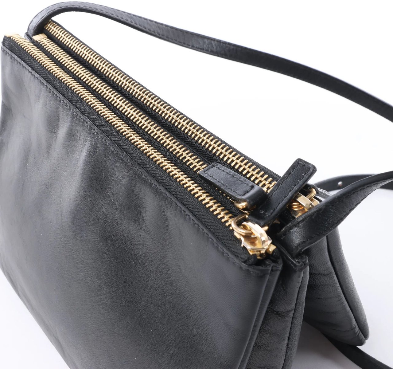 Celine Trio Small Leather Crossbody bag in Black Zwart