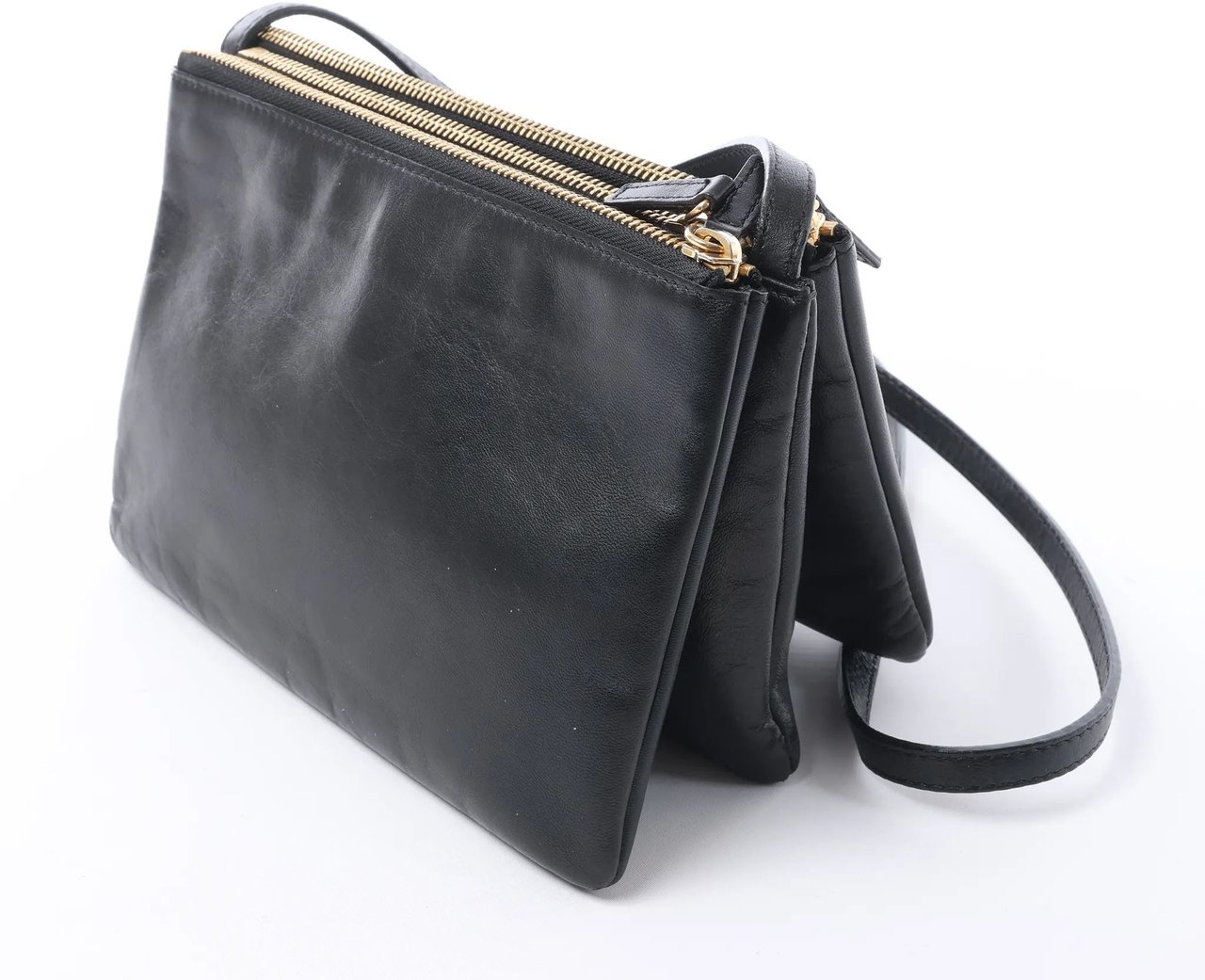 Celine Trio Small Leather Crossbody bag in Black Zwart