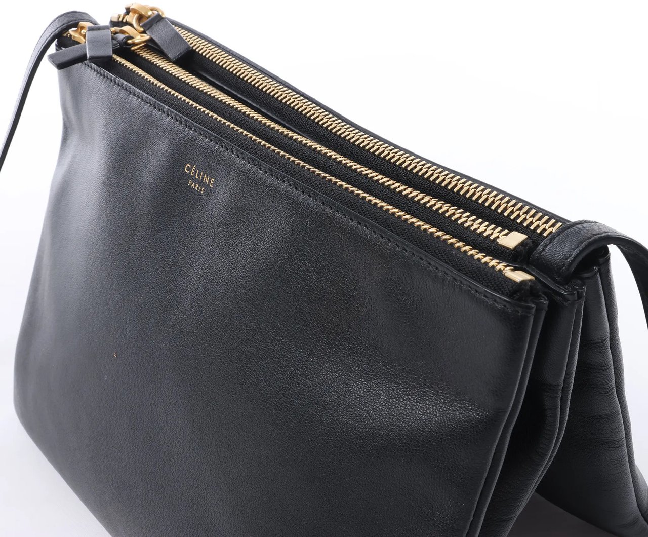 Celine Trio Large Leather Crossbody bag in Black Zwart